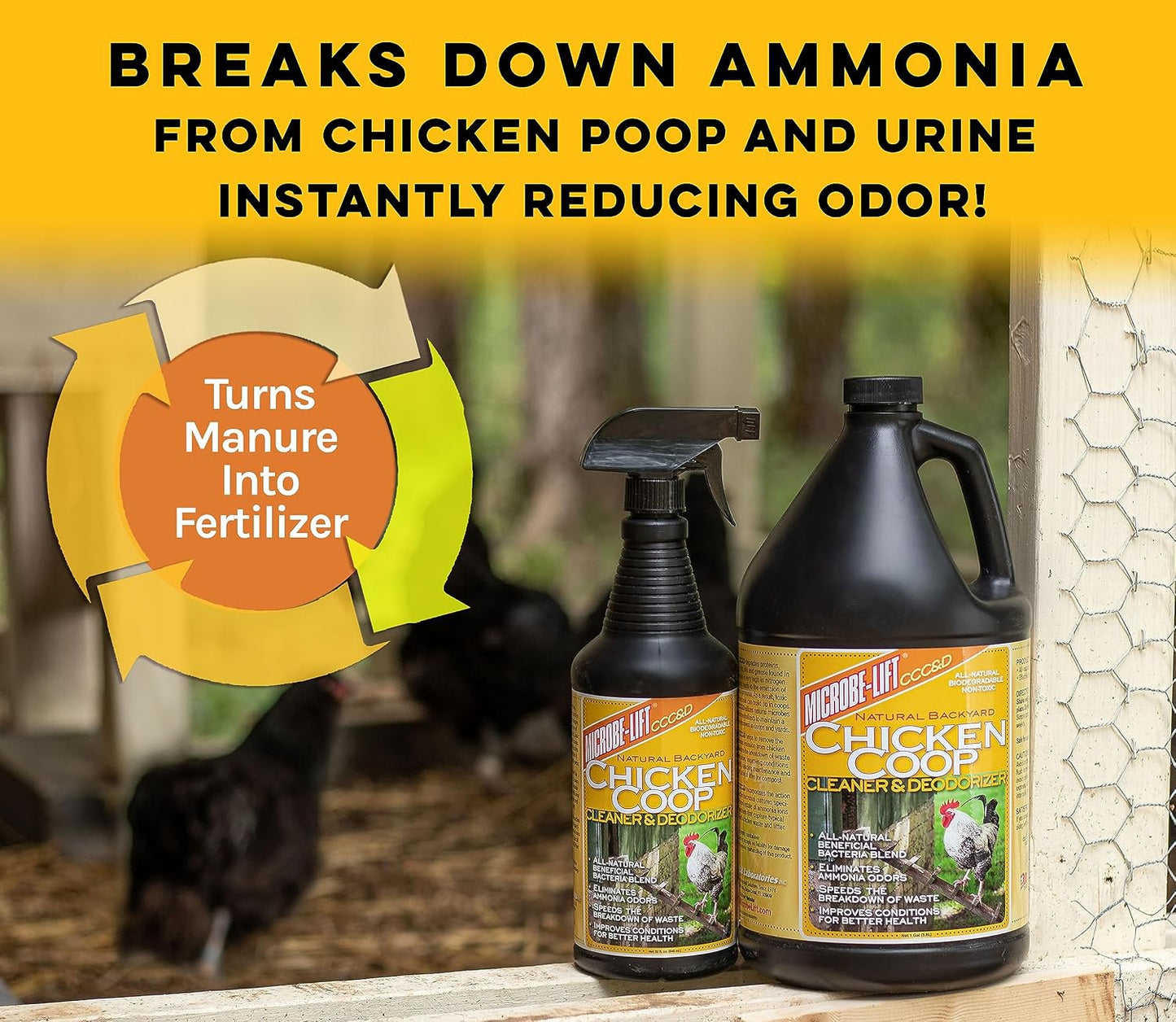 Microbe-Lift Chicken Coop Cleaner & Deodorizer – 32 oz – Natural Cleaner & Deodorizer for Chicken Waste, Bedding & Surfaces – Helps Maintain a Clean Poultry Space
