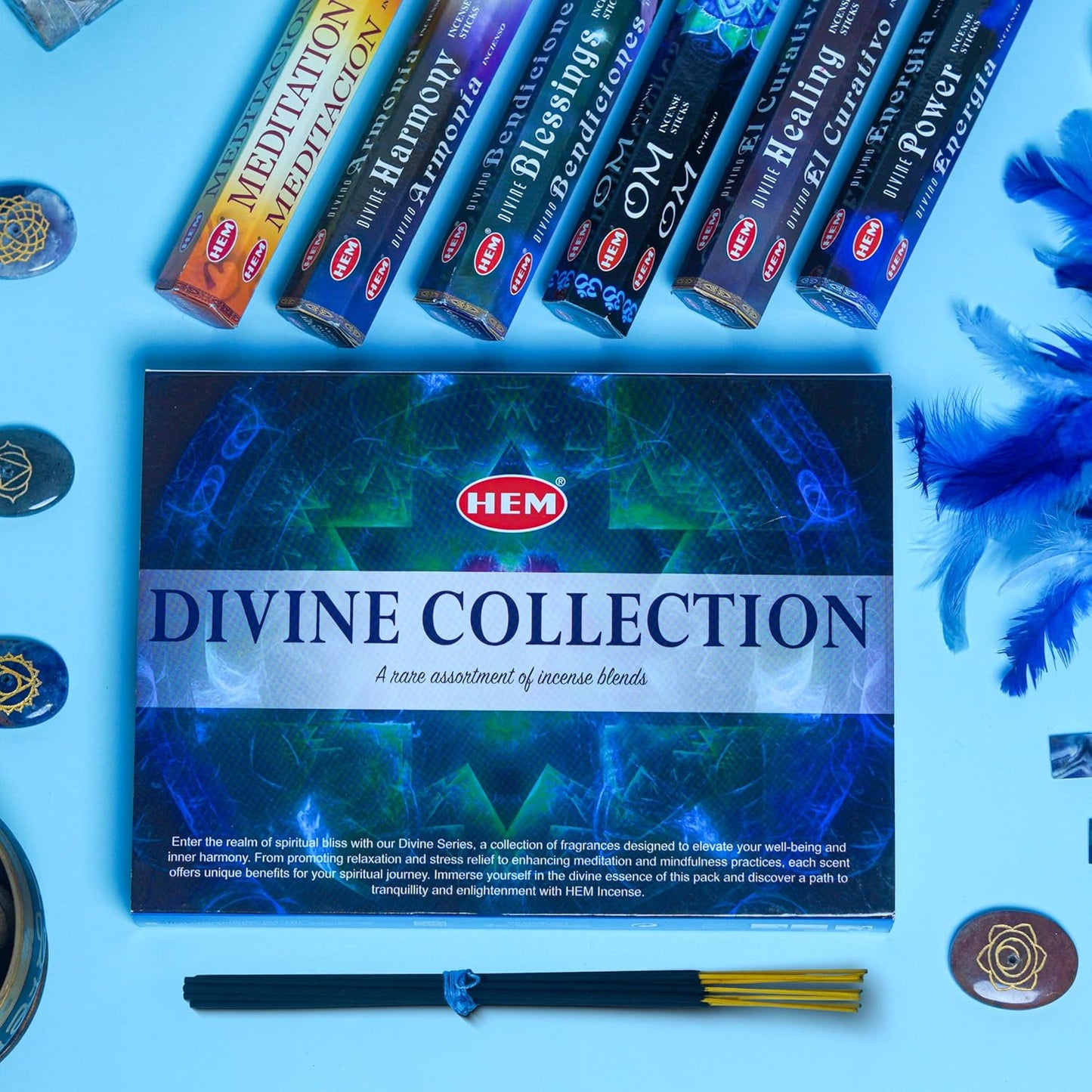 HEM Divine Collection Premium Incense Sticks Variety Pack - Organic, Non-Toxic, Divine Blessings & Harmony for Meditation, Healing, Power - Pack of 6, Total 120 Sticks