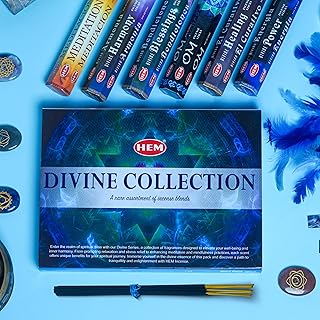 HEM Divine Collection Premium Incense Sticks Variety Pack - Organic, Non-Toxic, Divine Blessings & Harmony for Meditation, Healing, Power - Pack of 6, Total 120 Sticks