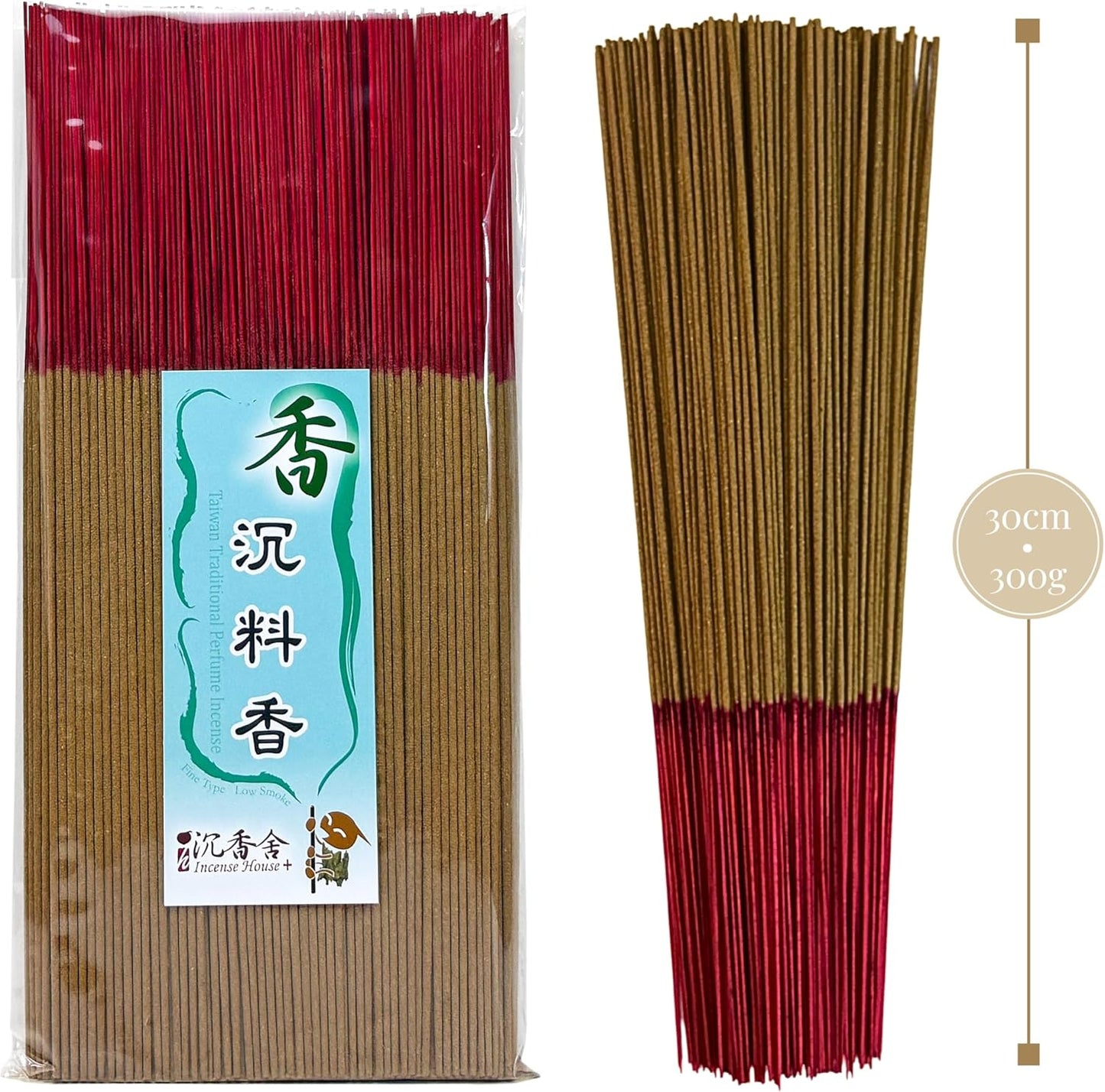 I H INCENSE HOUSE+ – Taiwanese-Style Worship Joss Incense Sticks 30cm, 300g (Approx. 380–400 Slim & Low Smoke Fine Sticks) – Traditional Bamboo-Core Incense for Rituals, Prayer & Daily Worship (1)