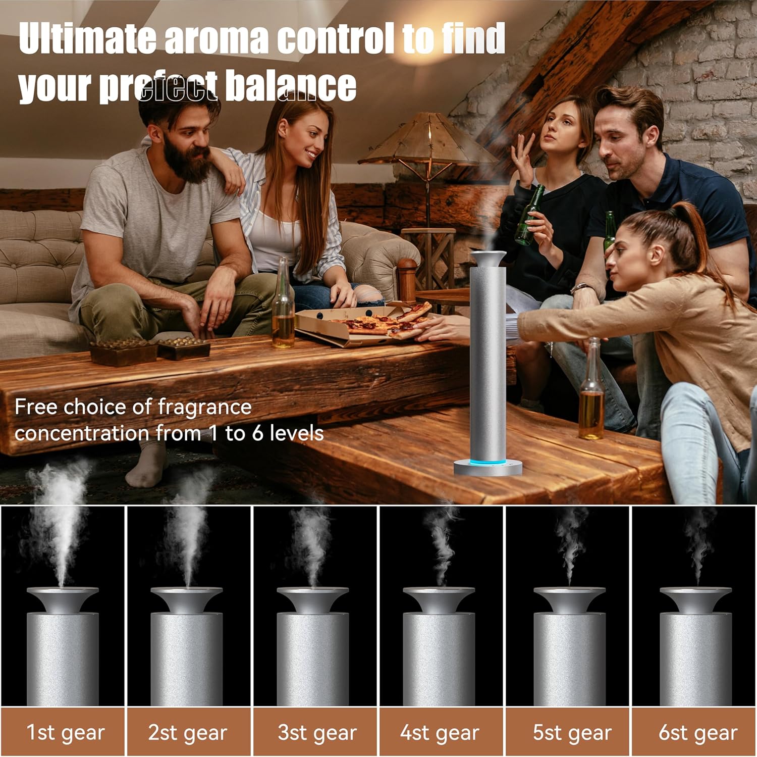 Waterless Diffuser Machine Scent Air Machine Covers 1800 Sq Ft for Home Diffusers Essential Oil Diffusers Studio Scent Diffuser Large Room Fragrance App Remote Control Capacity 3.5 Oz Light Silver