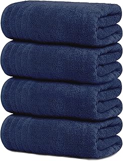 Tens Towels Pack of 4 Extra Large Bath Towels 30 x 60 Inches, 100% Cotton, Larger & Lighter Weight, Quicker to Dry, Super Soft and Absorbent, Perfect for Bathroom, Navy