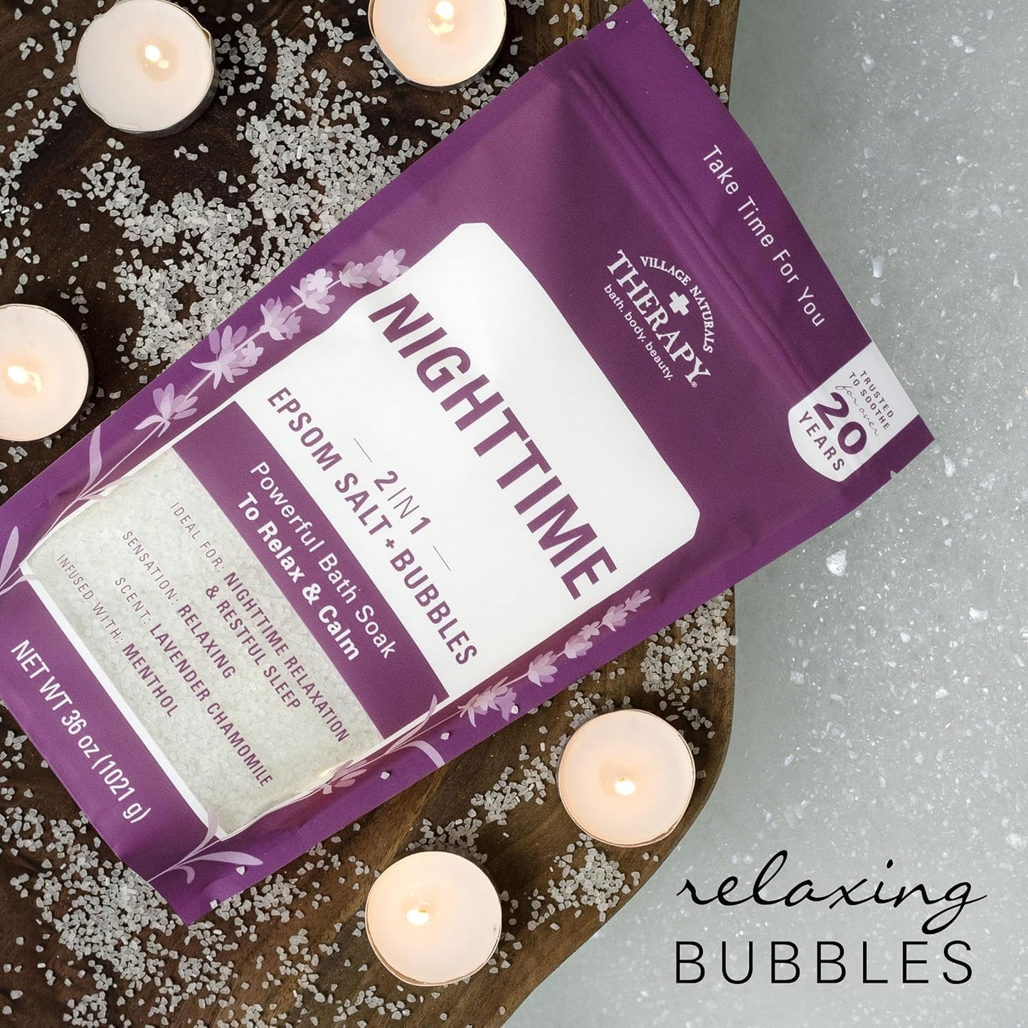 Village Naturals Therapy, Nighttime Foaming Epsom Soak, 36 Oz, Pack of 3