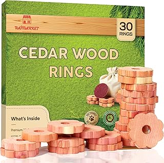 Cedar Blocks for Clothes Storage - Raimarket 30 Pack Cedar Rings - 100% Natural Aromatic Cedar Wood Chips for Closets, Wardrobe, Drawers & Shelves - Scented Wardrobe Freshener- Moisture Absorption