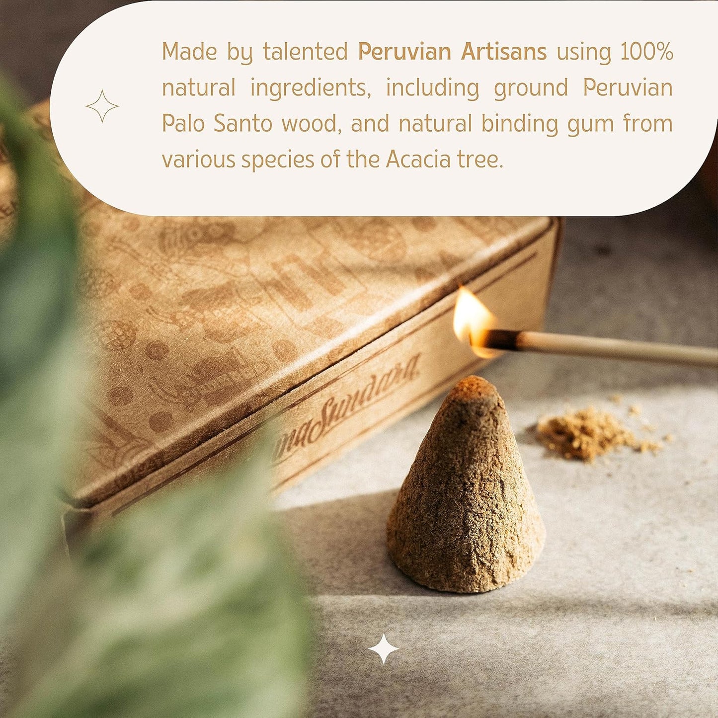 Luna Sundara Handmade Palo Santo Incense Cones (10 Cones Per Box) Sustainably Harvested Palo Santo from Peru