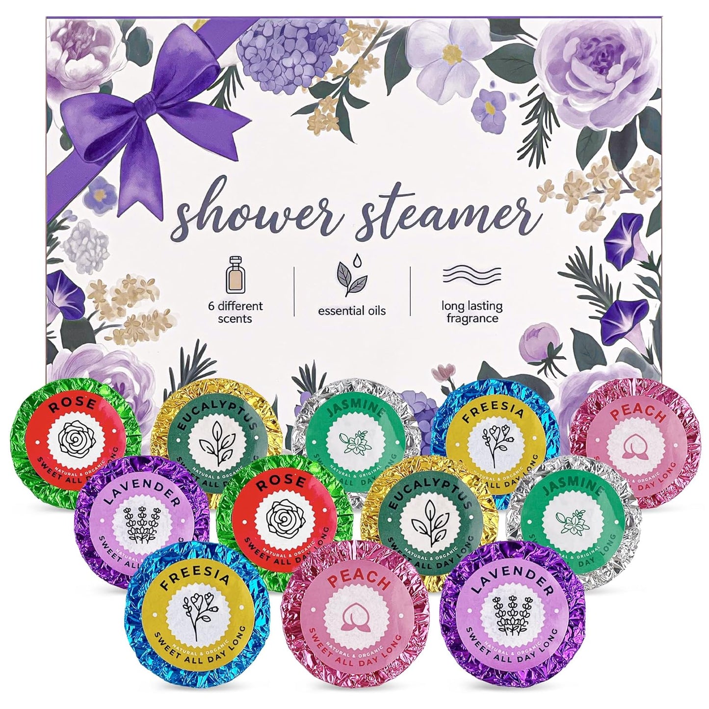 12pcs Aromatherapy Shower Steamers - Relaxation Birthday Christmas Set for Women and Men, Shower Bombs Tablets for Stress Relief and Self Care, Luxury Home Spa