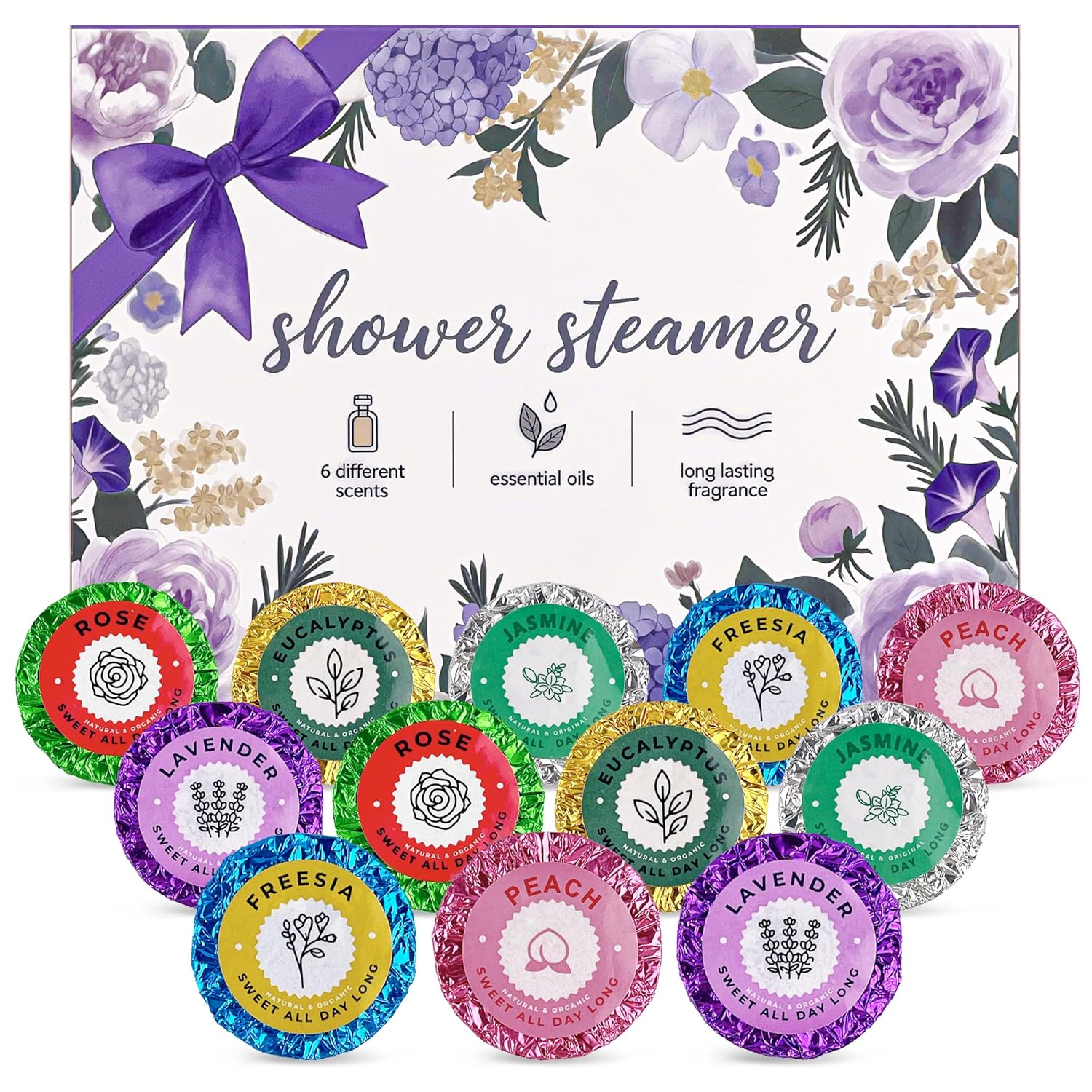 12pcs Aromatherapy Shower Steamers - Relaxation Birthday Christmas Set for Women and Men, Shower Bombs Tablets for Stress Relief and Self Care, Luxury Home Spa
