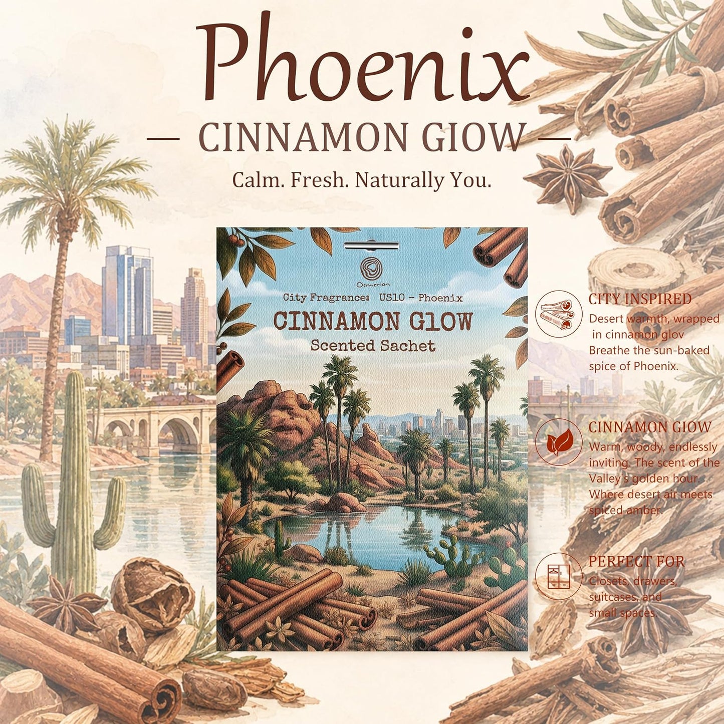 US10-Phoenix Cinnamon Glow Sachets for Drawers, Closets & Cars, 12 Pack | Car Air Freshener sachets with Phoenix Cinnamon Glow scent. Freshens closets, drawers, cars and small spaces.