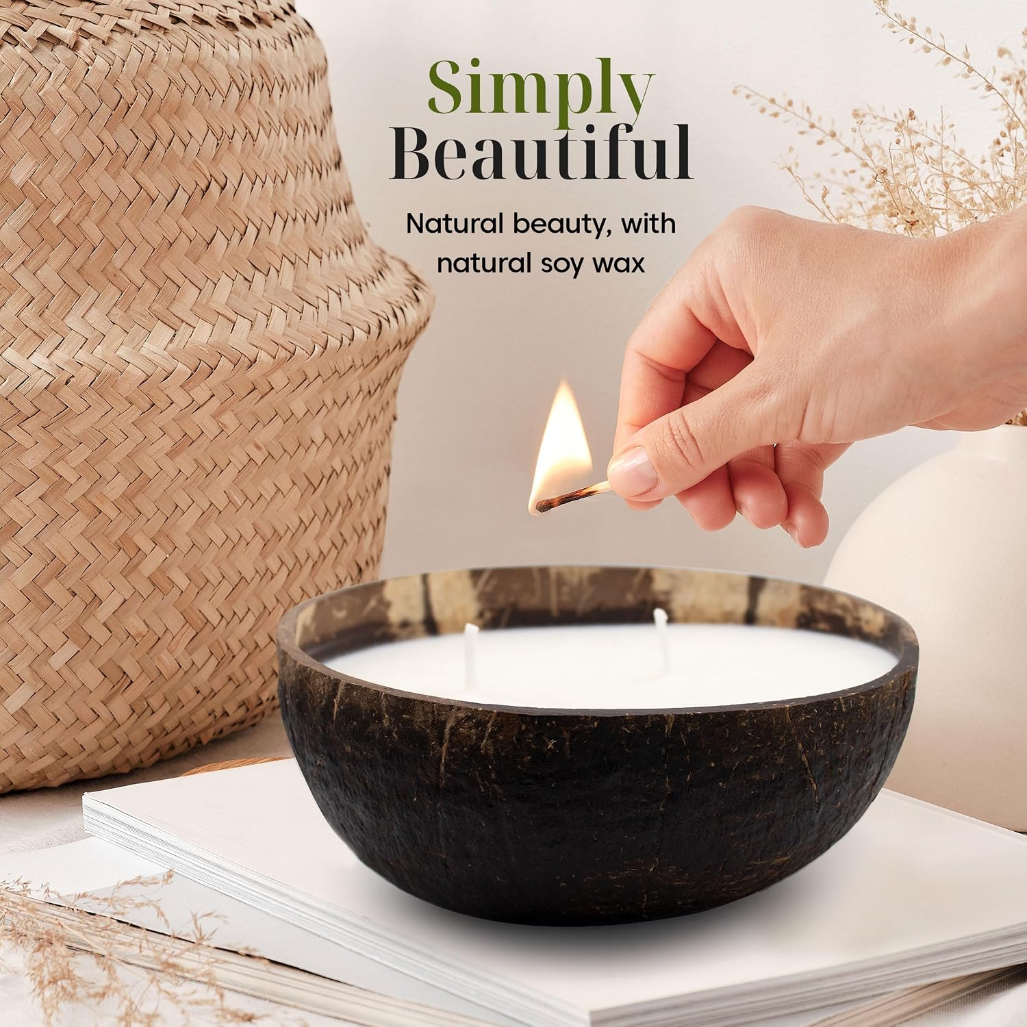 Generic Scented Soy Coconut Shell Candle - Coconut, Vanilla, Lavendar, Lemongrass, and Ocean Breeze Scents - Made with Real Reusable Cocount Shells - (Scent - Lavendar)