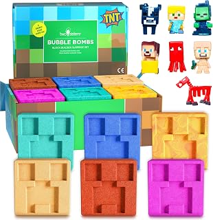 TNT Creeper Bath Bombs for Kids with Surprise Toys Inside (6 Pack) – Large Fizzy Bubble Mine Bomb - Easter Basket Stuffers for Boys, Fruity Scent, Skin-Safe, USA Made by Two Sisters