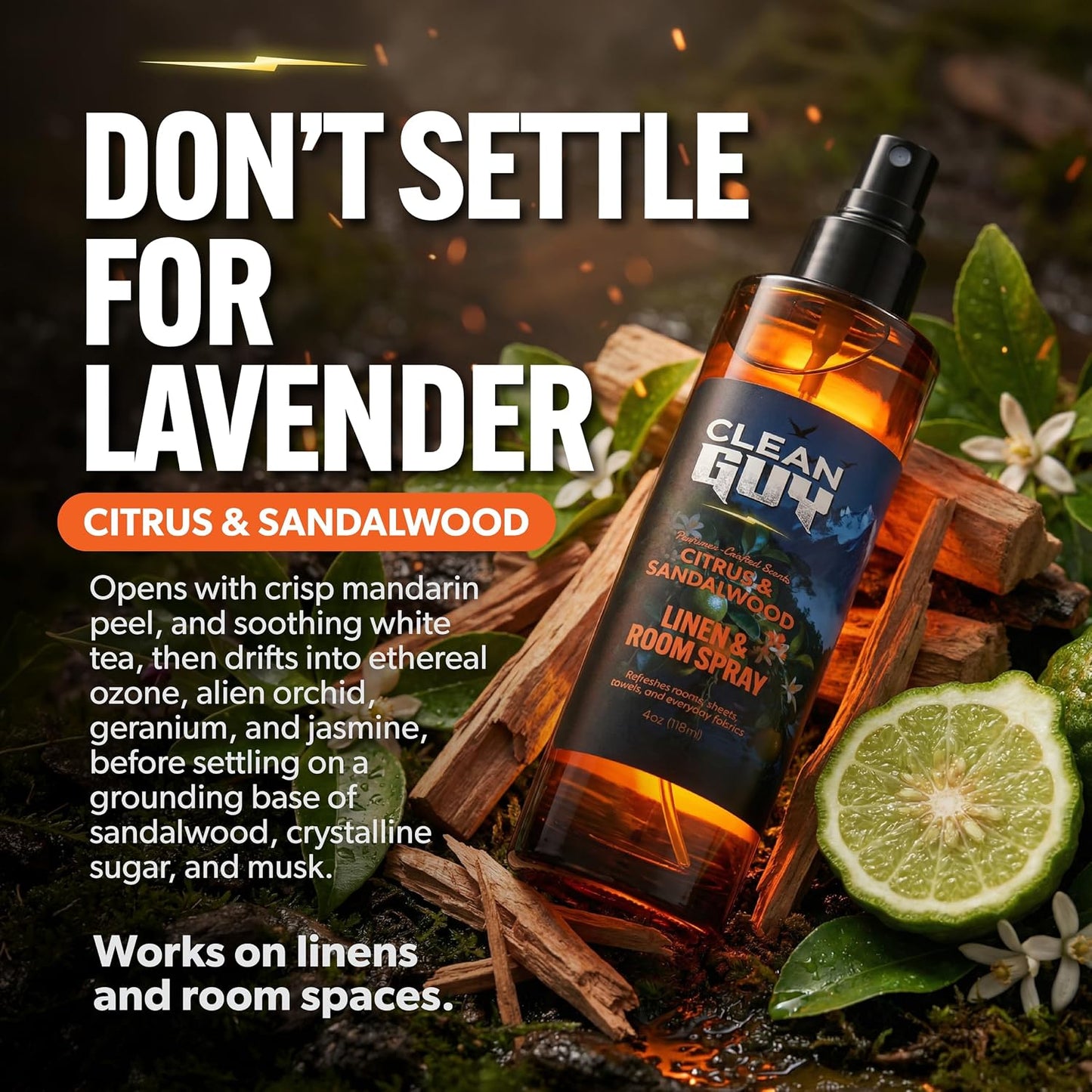 Room Spray for Men, Air Freshener Odor Eliminator– Masculine Home Fragrance & Linen Spray with Essential Oils – Long Lasting Room Deodorizer for Bathroom & Bedroom (4oz, Citrus & Sandalwood)