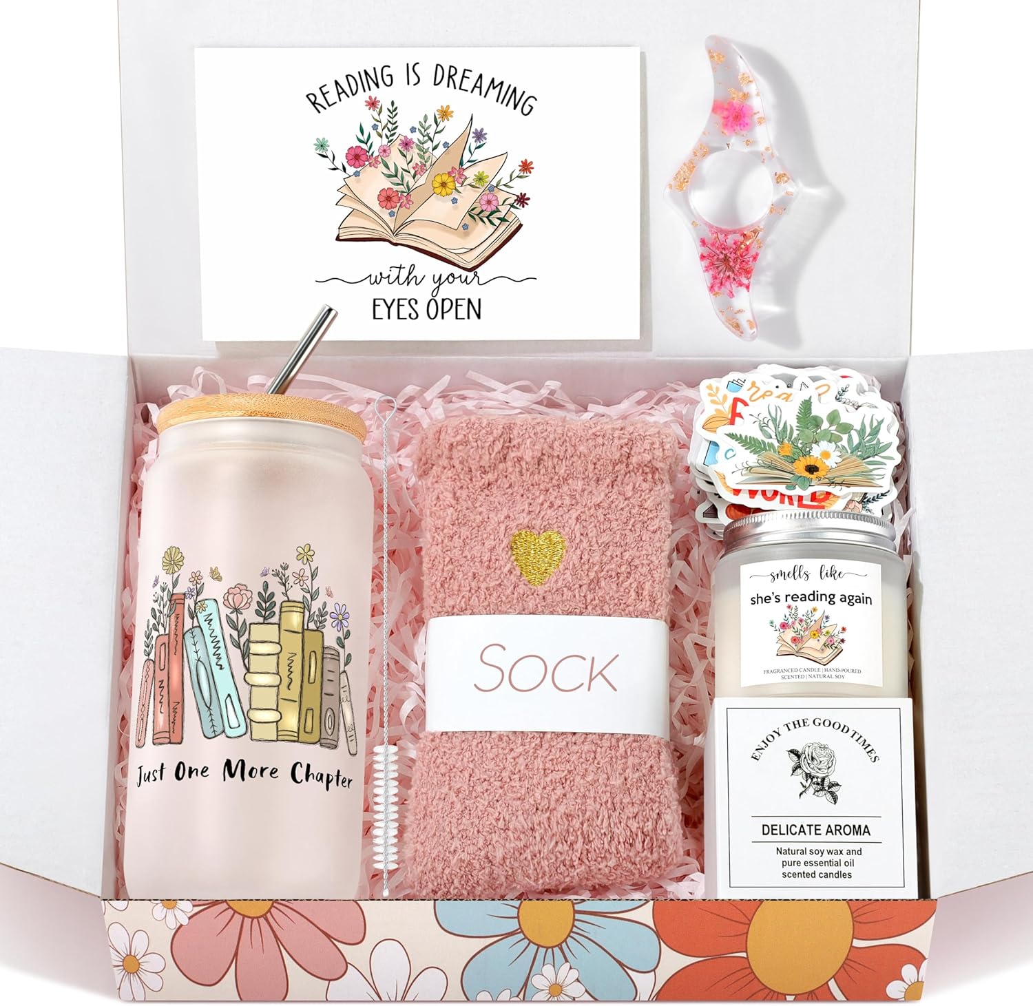 Book Lovers Gifts, Bookish Book Lover Readers Gifts for Women Basket Set of 6