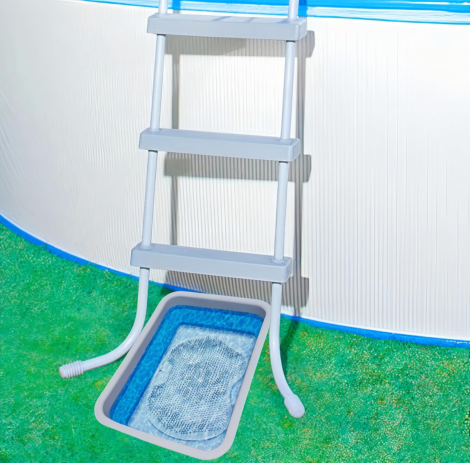 Collapsible Pool Foot Bath Tray, Portable Foot Wash Basin for Swimming Pool Ladder, Non-Slip Foot Rinse Tub for Beach & Hot Tub, Keeps Water Clean (with Blue Pad)