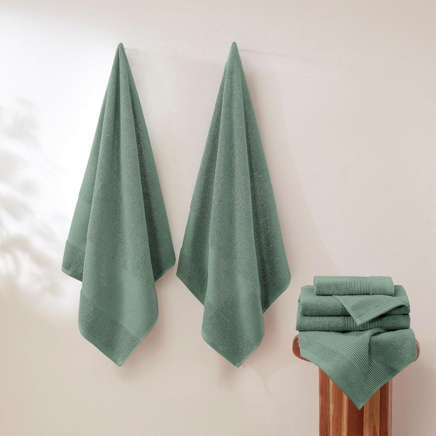 Modern Threads Air Cloud 6-Piece Towel Set - 100% Zero-Twist Cotton, 500 GSM, Quick Dry & Plush, Eucalyptus