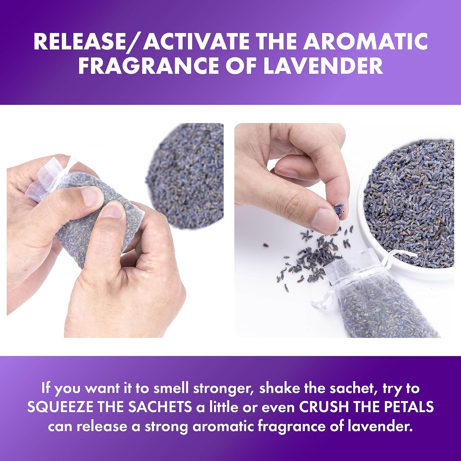 Lavande Sur Terre French Lavender Sachets for Drawers and Closets Fresh Scents, Set of 48, Home Fragrance Sachet for Closets and Drawers, White, LV-C-48-2