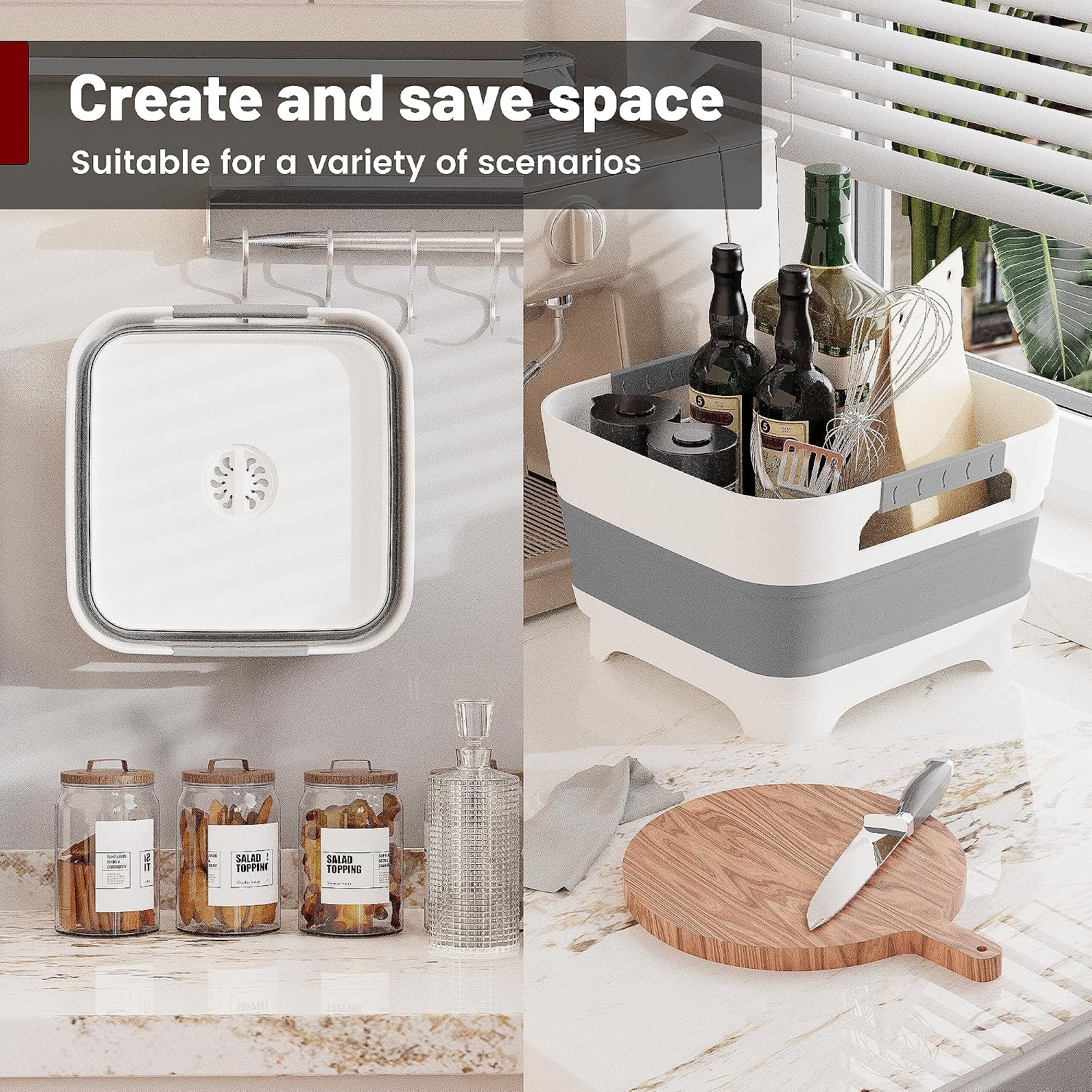 MontNorth 2.4 Gal Collapsible Wash Basin with Drain Plug, 9L, Gray | Portable foldable sink for camping, RV, soaking baby bottles, vegetable washing, ice beverage storage