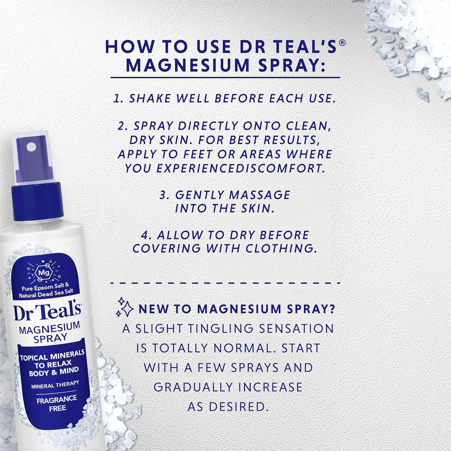Dr Teal's Topical Magnesium Spray with Natural Dead Sea Salt, Fragrance Free, 8 fl oz (Pack of 2)