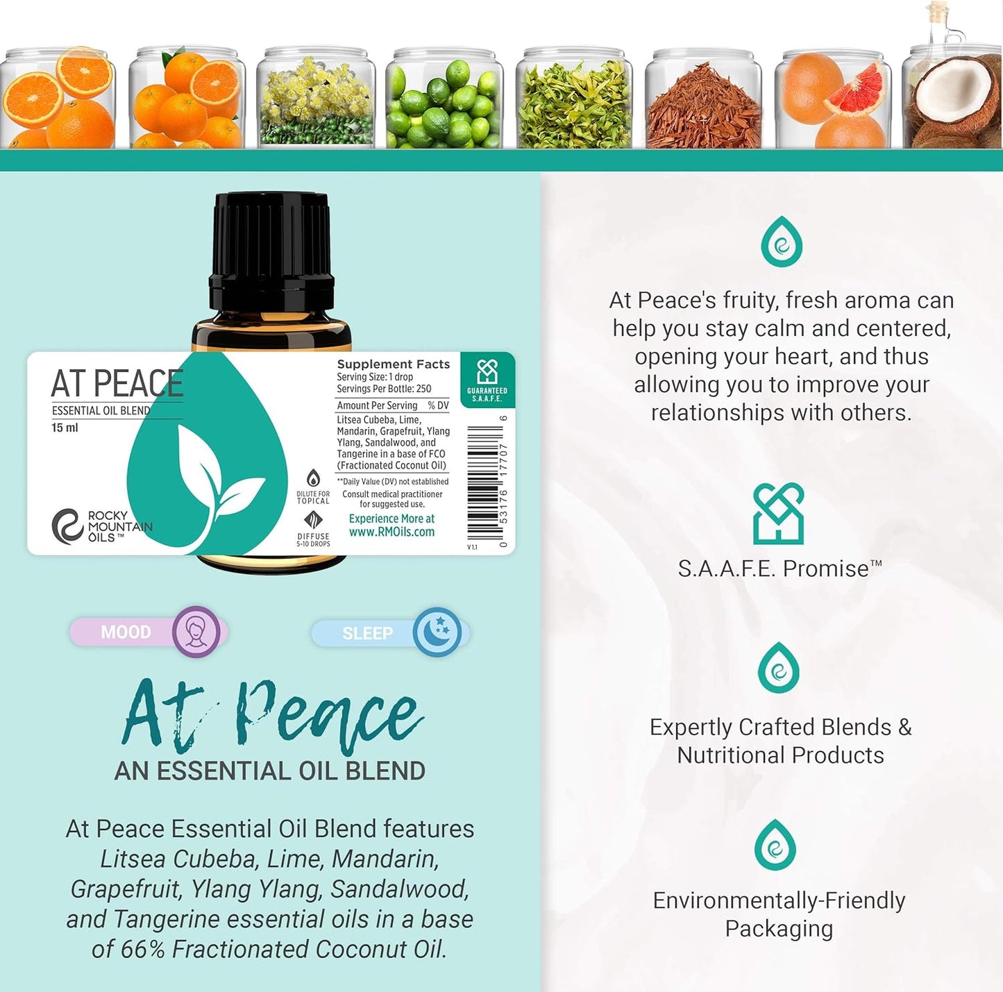 Rocky Mountain Oils at Peace Essential Oil Blend with Essential Oils - Aromatherapy Oils for Diffuser and Topical - Relaxing and Calming Essential Oils - 15ml