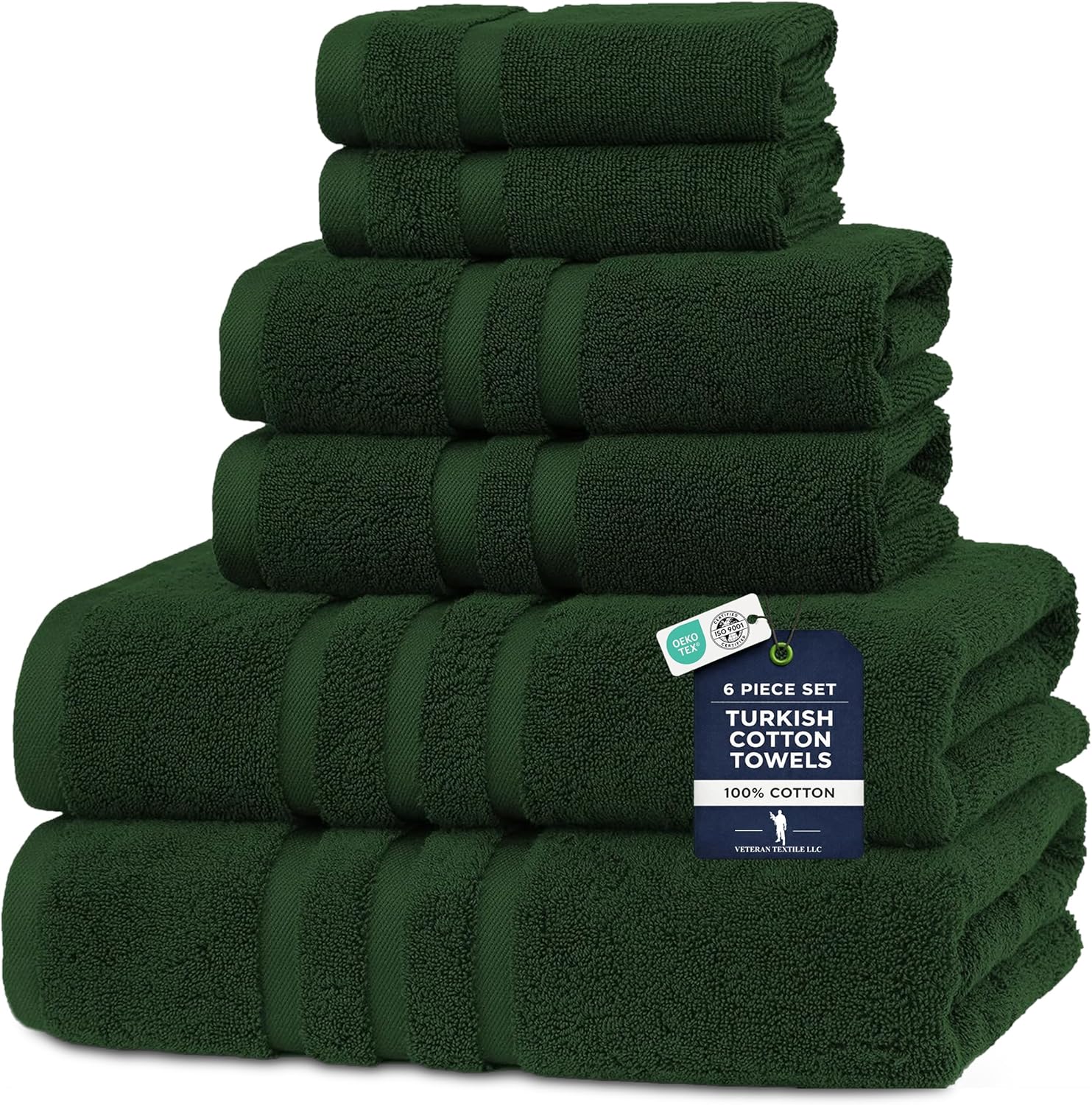 Luxury Hotel & Spa, Turkish Cotton Dark Green Towels Bathroom Sets | 6 Pieces Dark Green Bath Towels Soft and Absorbent Green Towel Set for Your Bathroom