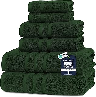 Luxury Hotel & Spa, Turkish Cotton Dark Green Towels Bathroom Sets | 6 Pieces Dark Green Bath Towels Soft and Absorbent Green Towel Set for Your Bathroom