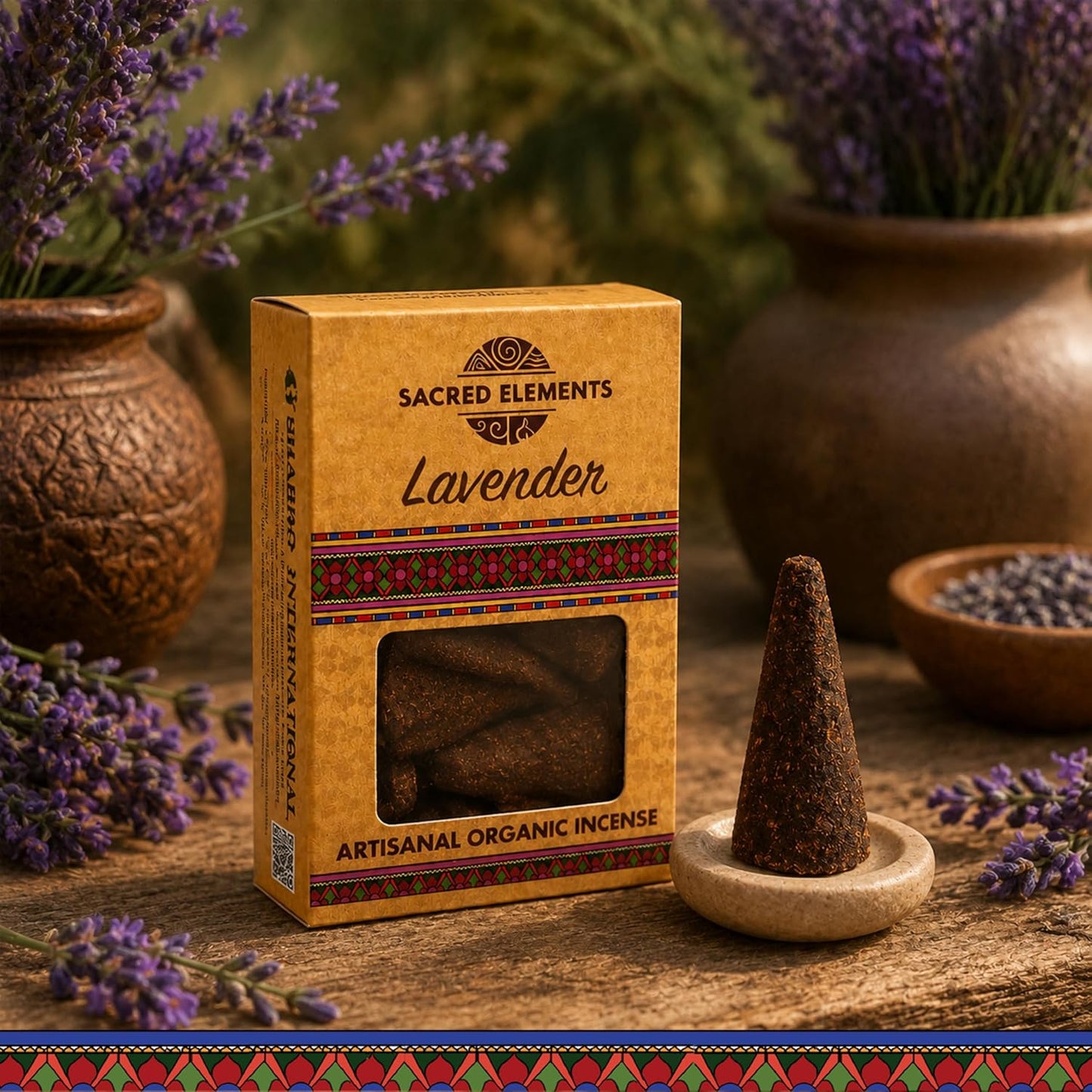Sacred Elements Organic Incense Cones – Lavender Scent (Pack of 4) | Natural Aromatherapy for Relaxation & Sleep | Handcrafted, Low Smoke, Long-Lasting Fragrance for Bedroom & Home