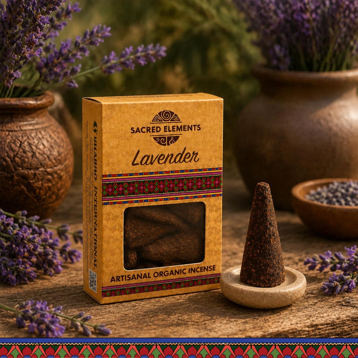 Sacred Elements Organic Incense Cones – Lavender Scent (Pack of 4) | Natural Aromatherapy for Relaxation & Sleep | Handcrafted, Low Smoke, Long-Lasting Fragrance for Bedroom & Home