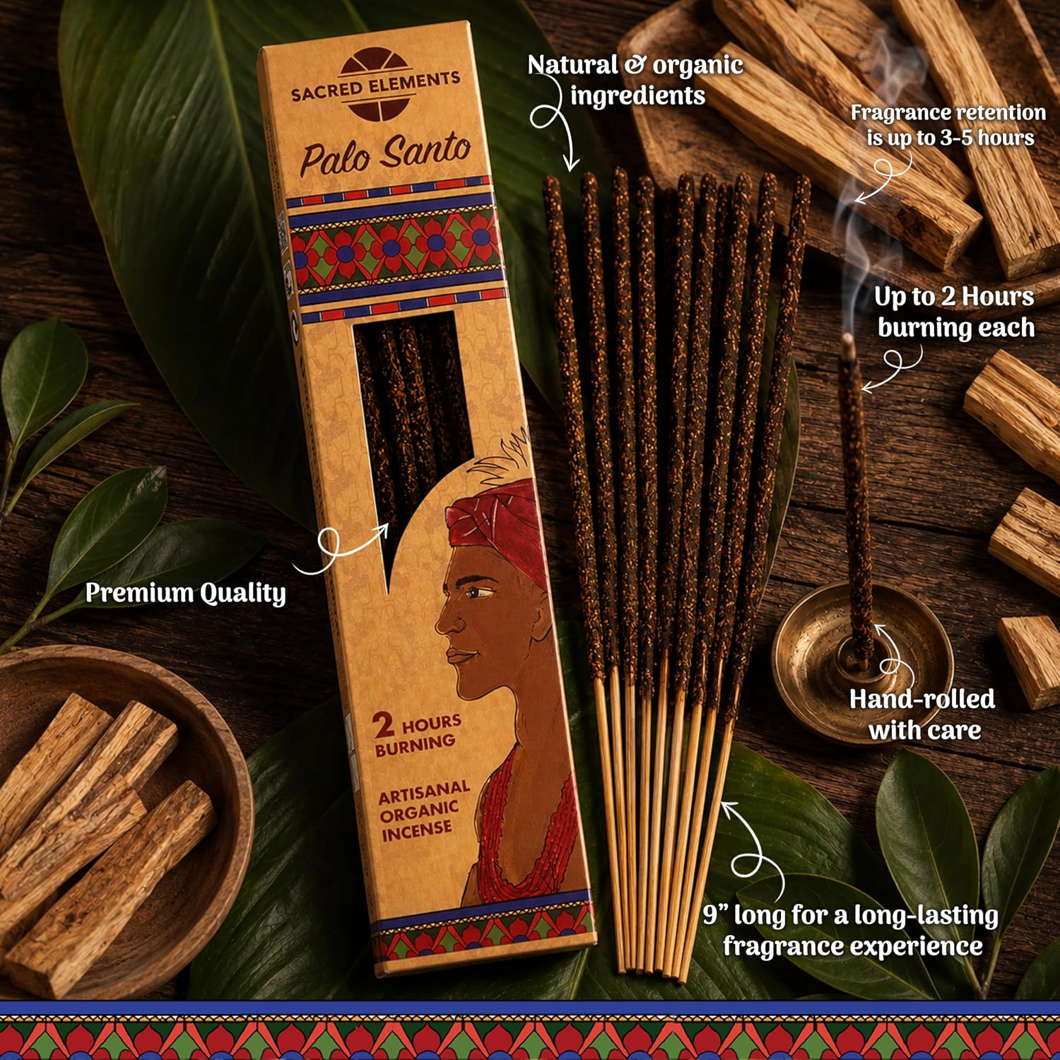 Sacred Element Organic Incense Sticks – Organic Scented Incense Sticks for Meditation, Yoga, Aromatherapy, Relaxation & Home Fragrance (10 Sticks, Palo Santo)
