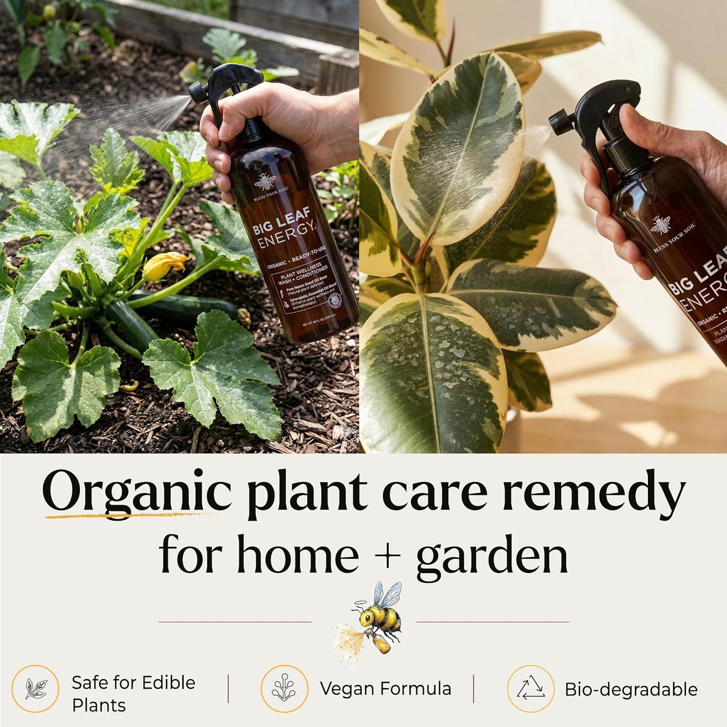 Neem Oil Spray for Plants – Big Leaf Energy + Essential Oils – Ready to Use Organic Plant Wash to Protect Outdoor & Indoor Plants, Made in USA (16 fl oz)