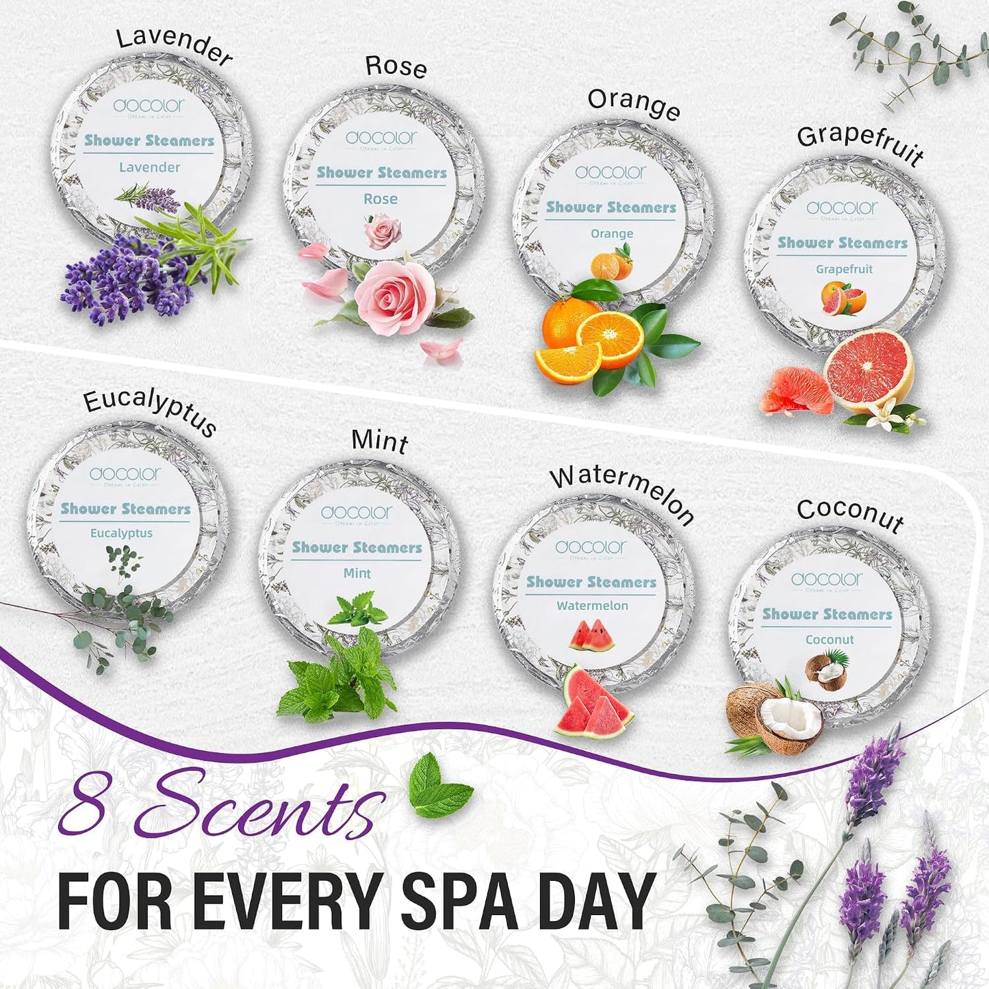 docolor 12-Pack Lavender Essential Oil Shower Steamers, Essential Oil Shower Bombs Gifts for Women, Stress Relief Relaxation Home Spa, Birthday Christmas Self Care Travel Essentials