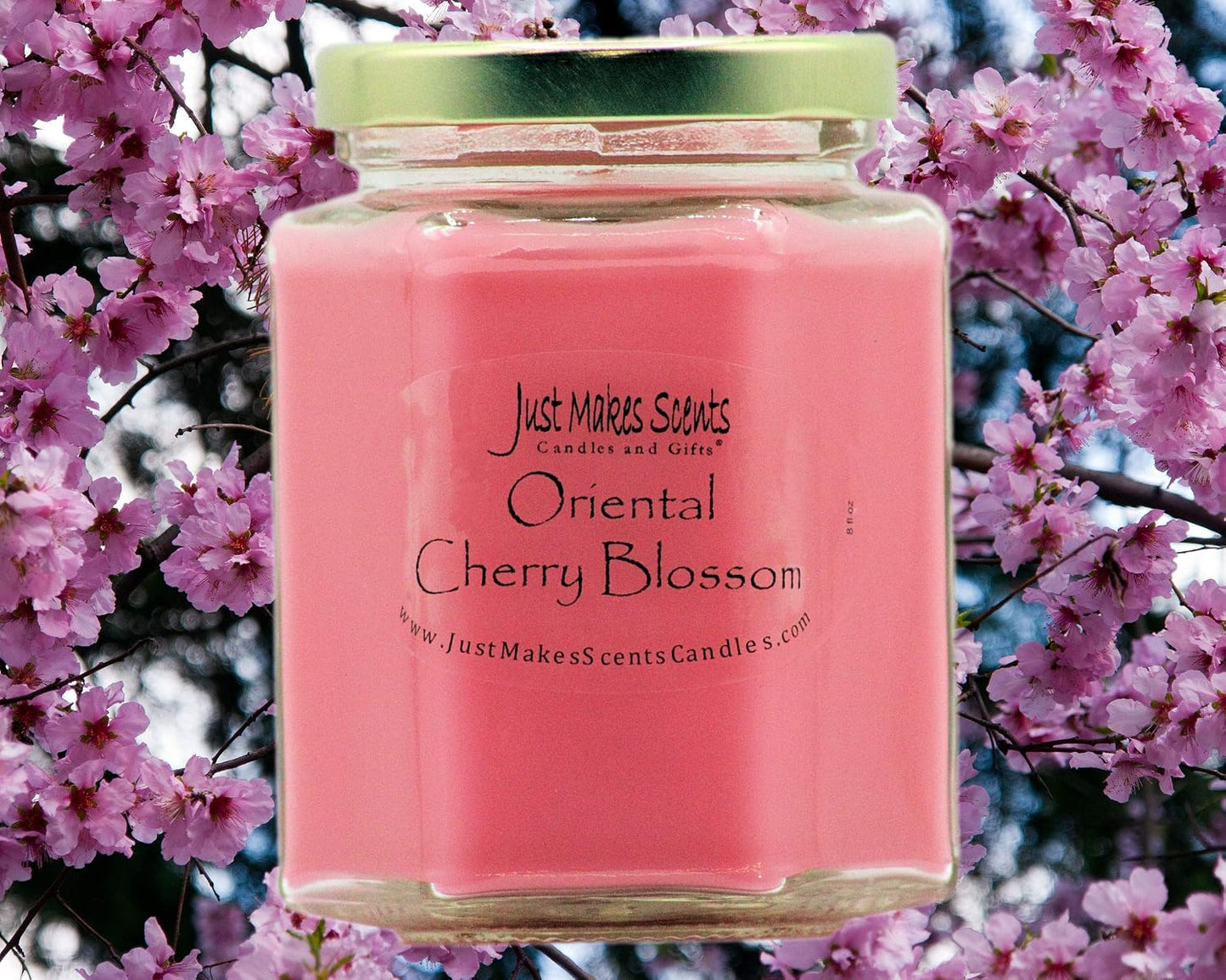 Oriental Cherry Blossom Scented Blended Soy Candle by Just Makes Scents
