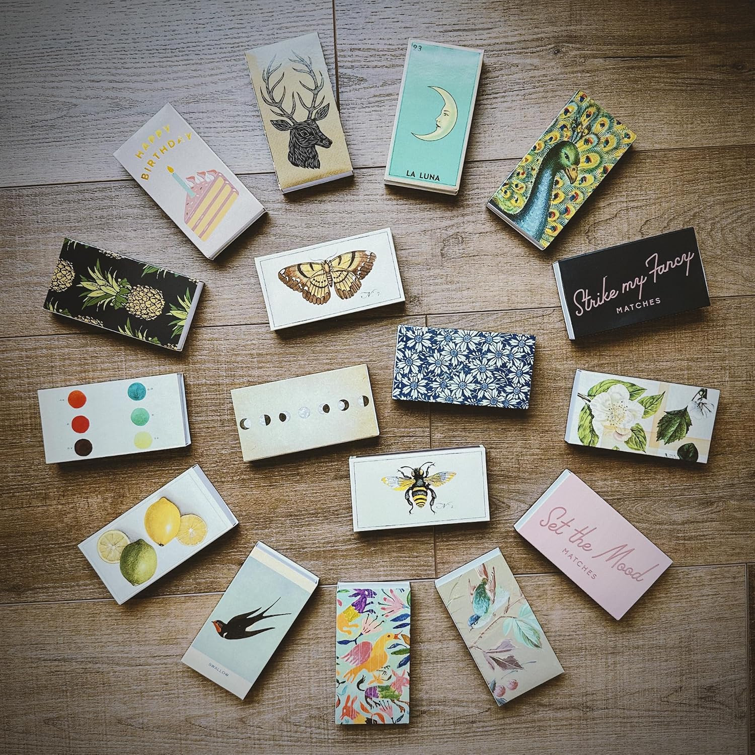 HomArt Matchbox Designs of Your Choice (2 Unique Box Designs with 4" Matches, Striking Stickers by Thankful Greetings) Decorative & Festive for Home Decor, Gifts, Accessories | Long Safety Matches