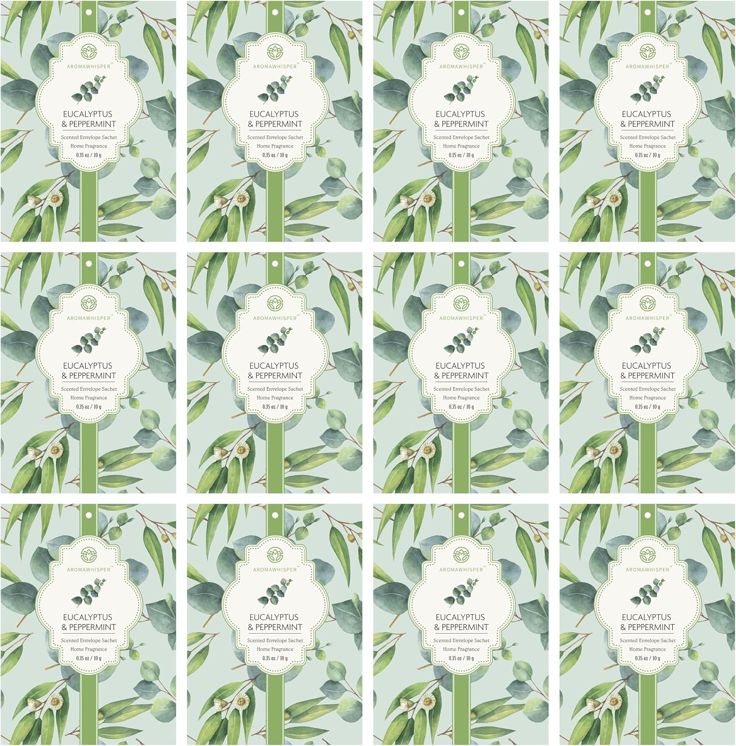 Eucalyptus & Peppermint Scented Sachets - 12 Pack, Long-Lasting Home Fragrance Sachet Bags, Large Fresh-Scented Envelope Packets, Fragrant Sachets for Drawers and Closets
