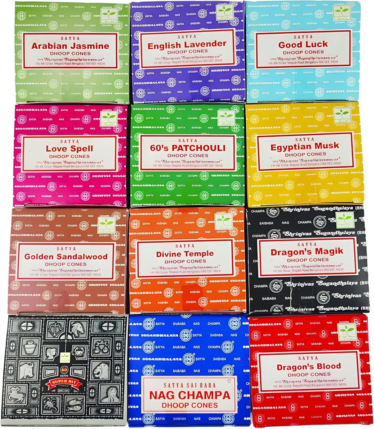 Satya Sai Baba Nag Champa Incense Dhoop Cones for Meditation, Yoga and Stress Relief - 12 Pack, 144 Cones with Natural Fragrance
