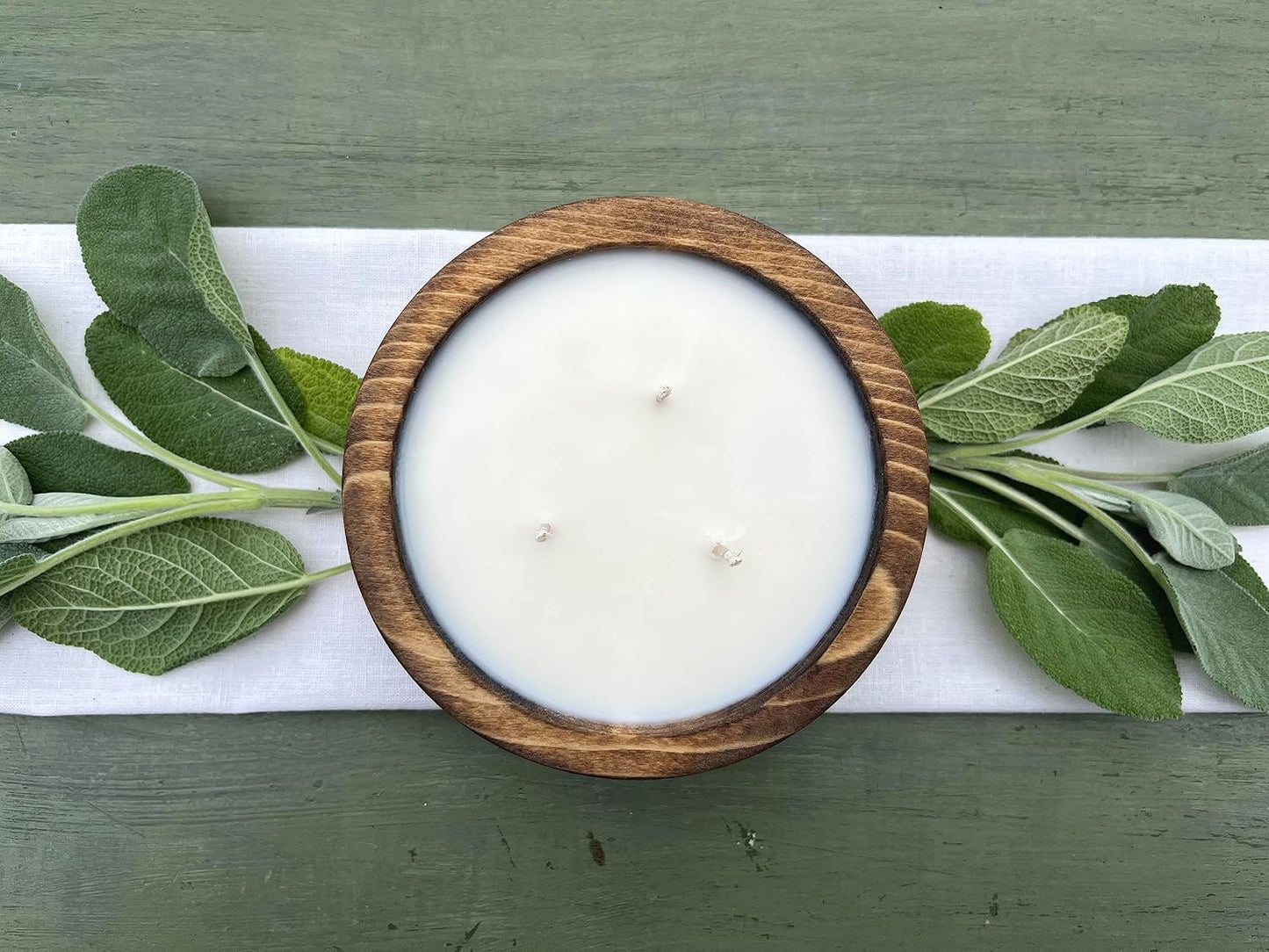 Bonneville Handmade Candles / 5 1/4" x 2" Hand Poured Wood Bowl Candle, 3 Wick/Dough Bowl Candle/Up to 25 Hour Burn Time / 100% Soy Wax/Scented Candle/Rustic/Holiday (Warm Vanilla)