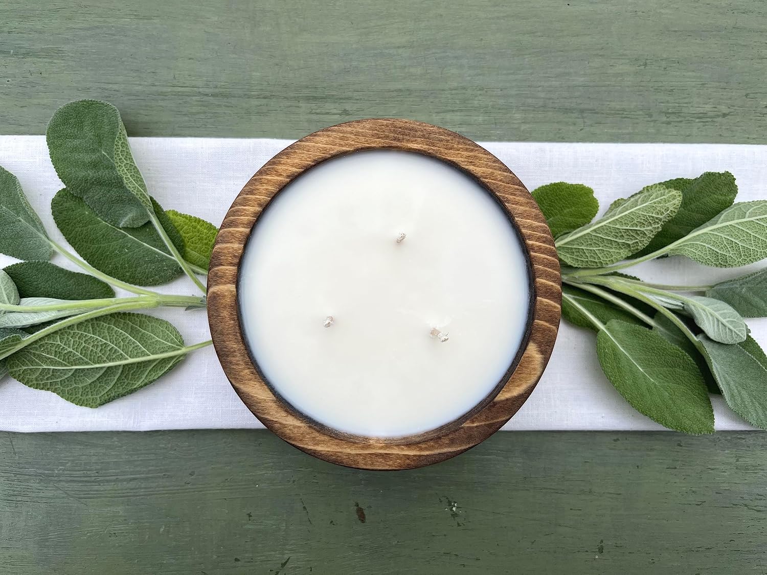 Bonneville Handmade Candles / 5 1/4" x 2" Hand Poured Wood Bowl Candle, 3 Wick/Dough Bowl Candle/Up to 25 Hour Burn Time / 100% Soy Wax/Scented Candle/Rustic/Holiday (Warm Vanilla)