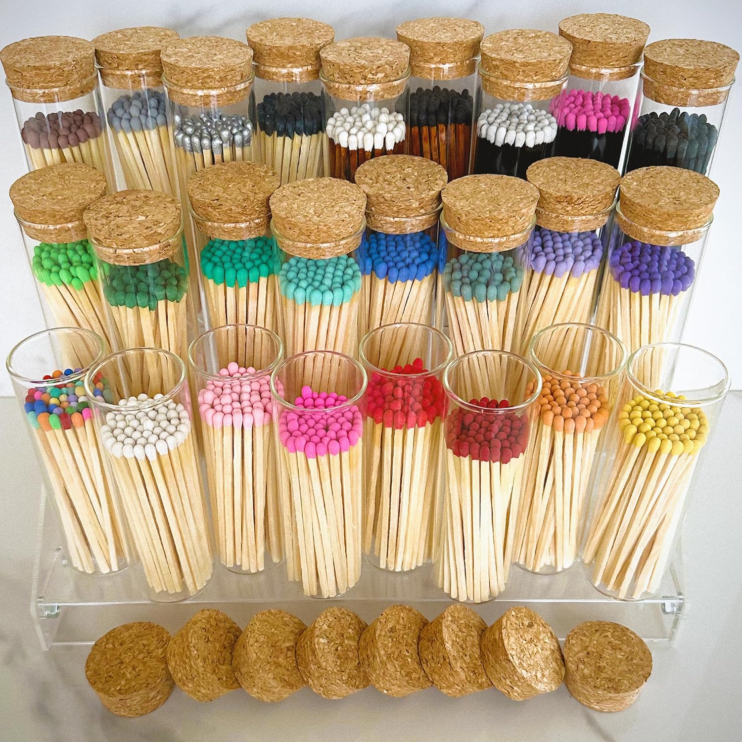 Decorative Matches in a Glass Jar | 4" Espresso Long Matches (100 match sticks) + Cork Top Glass Holder + Striker Stickers | Gifts, Décor, & Candle Accessories | by Thankful Greetings, USA