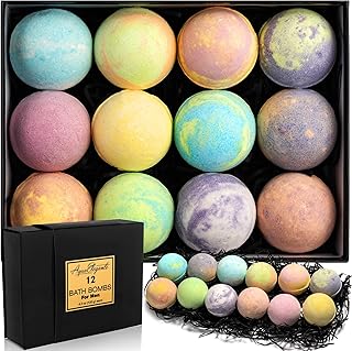 Aqua Elegante Luxury Bath Bombs for Men - Gift Set of 12 Large Bathbombs with Essential Oils, Shea Butter, Coconut Oil - No Stain, Natural, Vegan Moisturizing Spa Present for Dad, Husband, Boyfriend