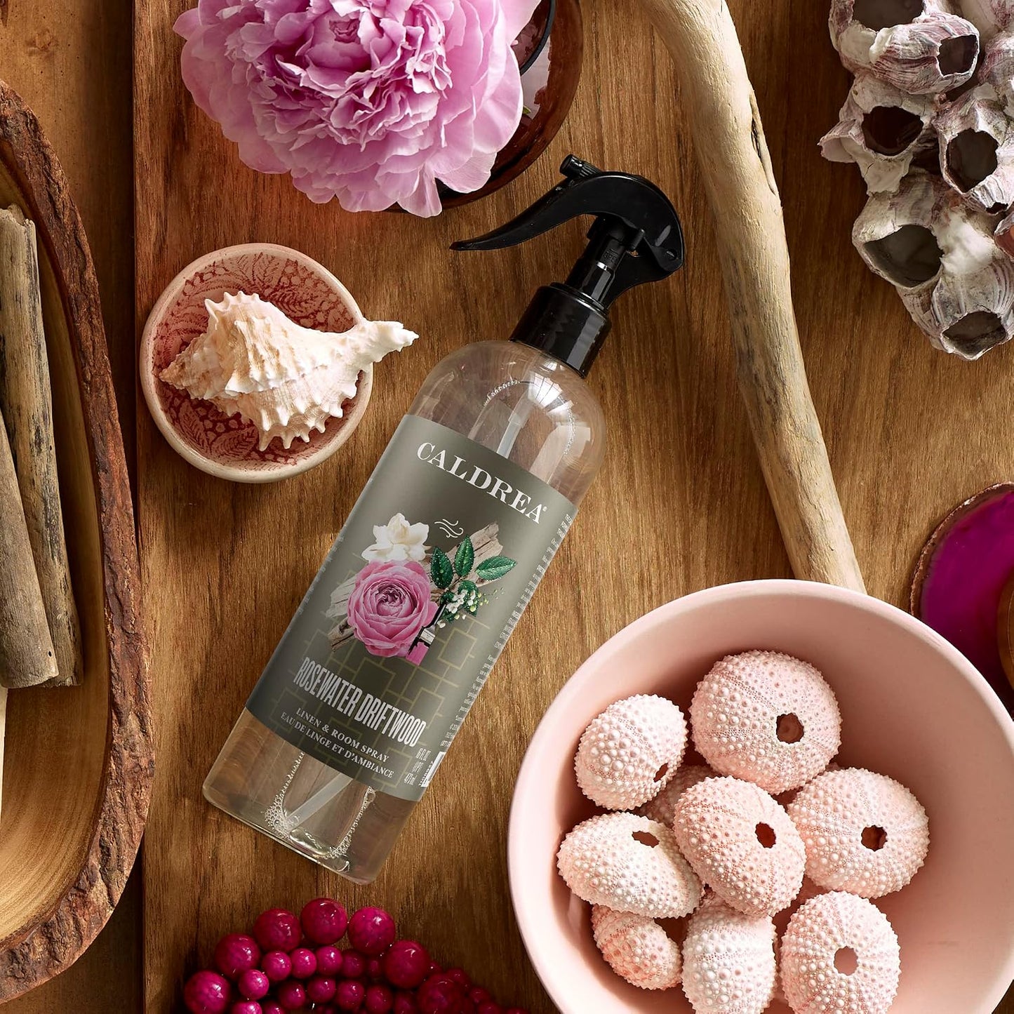 Caldrea Linen And Room Spray Air Freshener, Made With Essential Oils, Plant-Derived And Other Thoughtfully Chosen Ingredients, Rosewater Driftwood Scent, 16 Oz