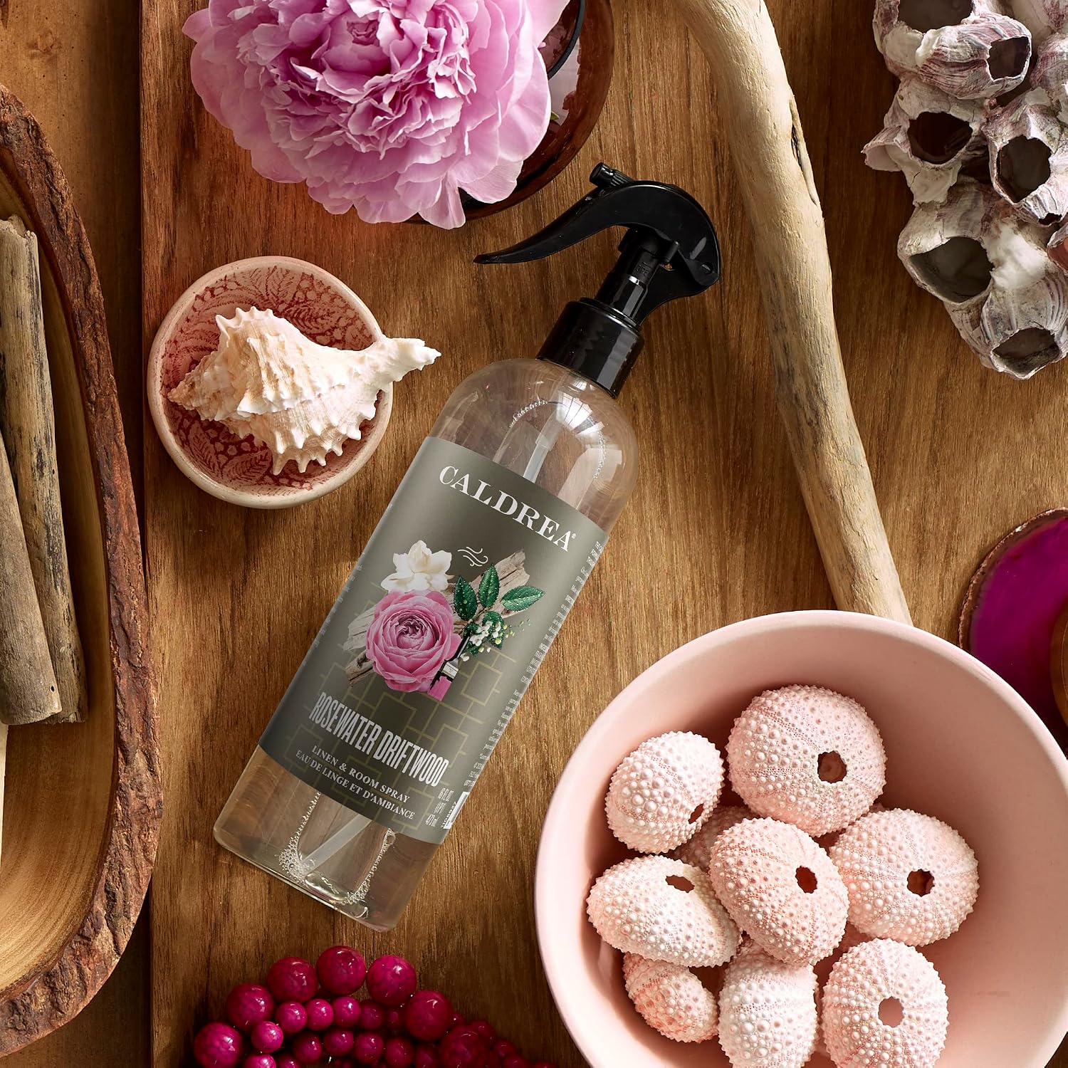 Caldrea Linen And Room Spray Air Freshener, Made With Essential Oils, Plant-Derived And Other Thoughtfully Chosen Ingredients, Rosewater Driftwood Scent, 16 Oz