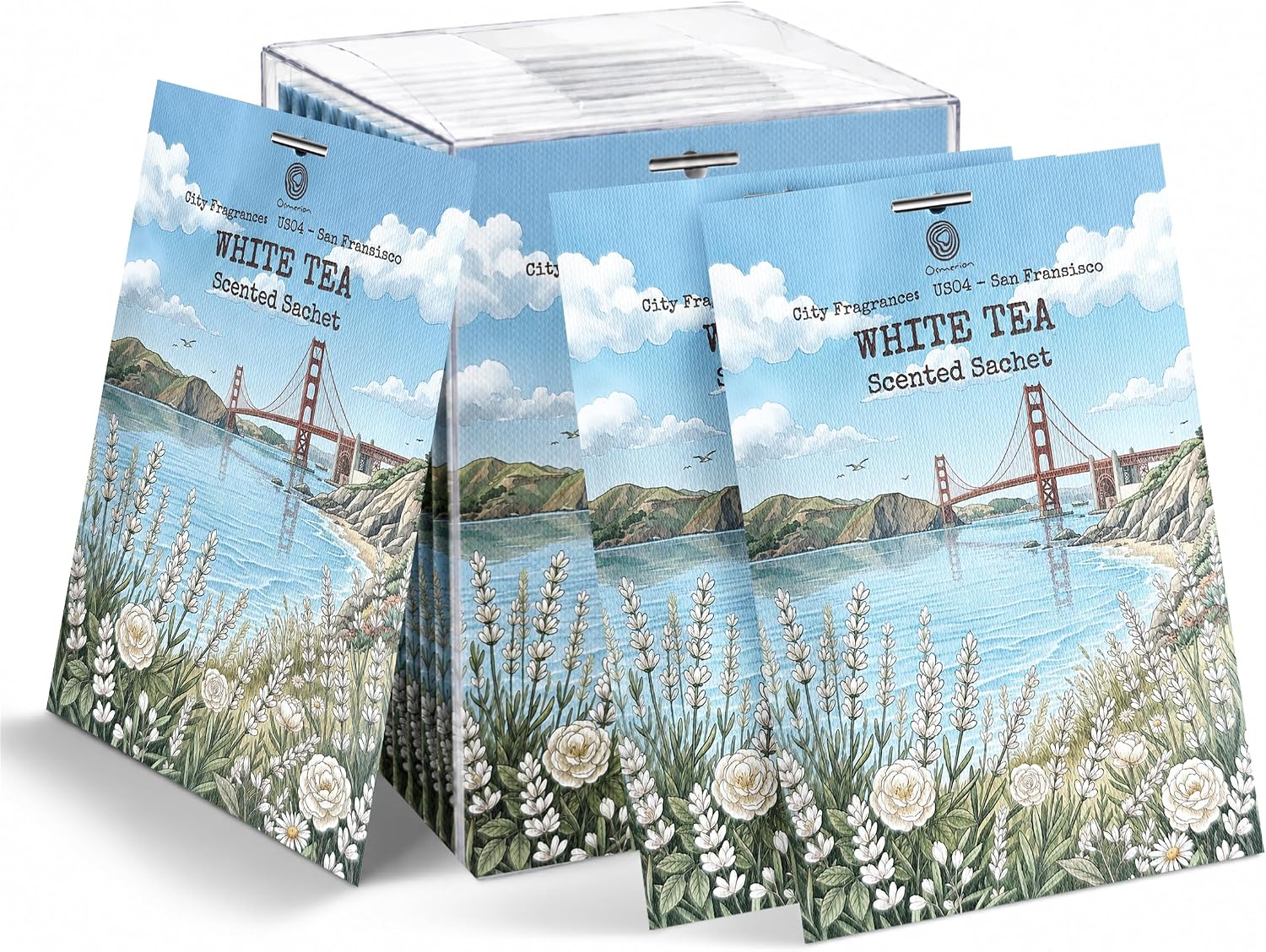 US04-San Francisco White Tea Sachets for Drawers, Closets & Cars, 12 Pack | Car Air Freshener sachets with San Francisco White Tea scent. Freshens closets, drawers, cars and small spaces.