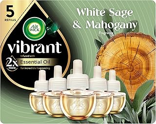 Air Wick Plug in Scented Oil Refill, 5ct, White Sage & Mahogany, Air Freshener, Essential Oils