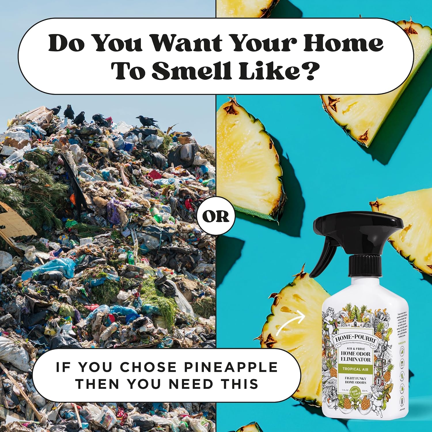 Home-Pourri Air + Fabric Multi-Purpose Odor Freshener Spray, Tropical Air, 11 Fl Oz - Pineapple, Jasmine and Sandalwood