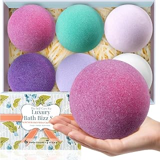 Jumbo Bath Bombs Gift Set for Women, 6 Pack 7 oz Fizzies | 6 Floral-Scented Jumbo 7 oz Bath Bombs with Hair Capsule, Colorful Fizz, Spa Gifts for Women, Mom, Wife, Girlfriend