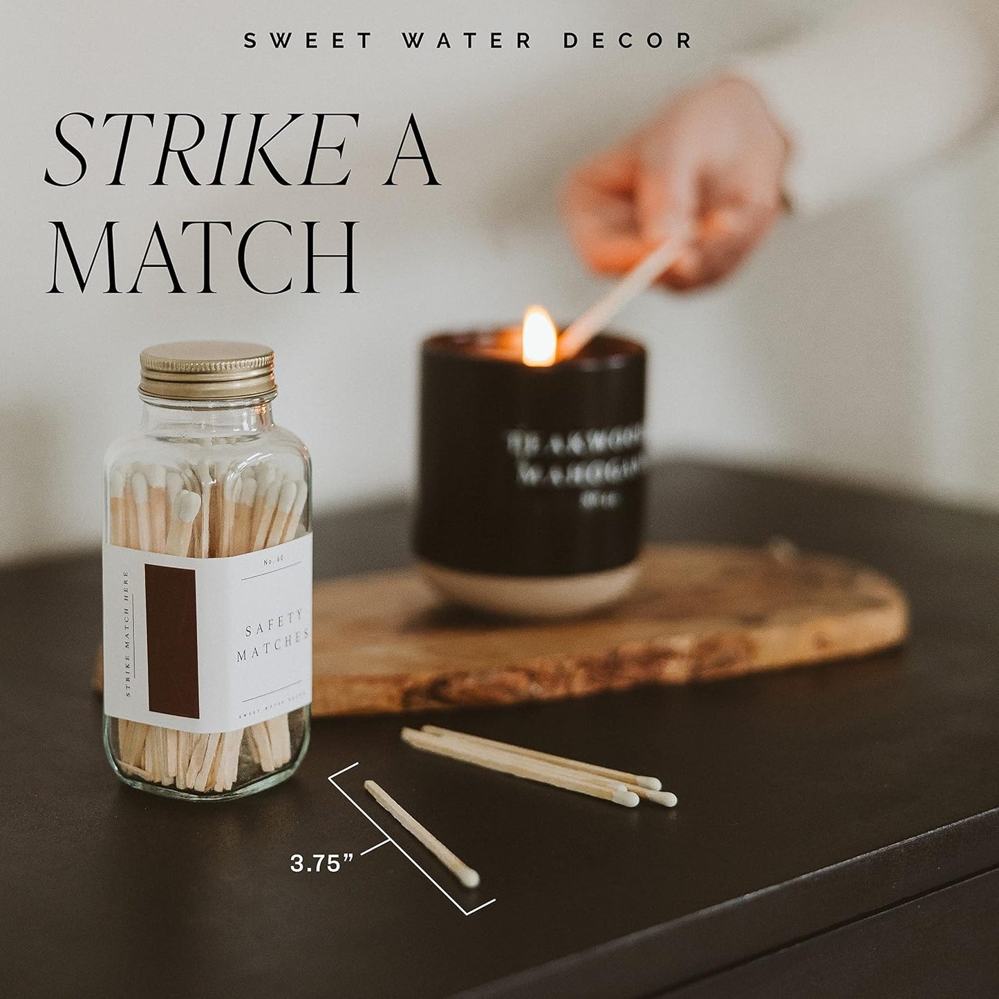 Sweet Water Decor 4" Rainbow Safety Matches - Glass Jar with Gold Lid | Approx. 60 Matches | Matchsticks | Home Decor | Candle Accessories | Apothecary Jars for Fireplace | Housewarming Gift