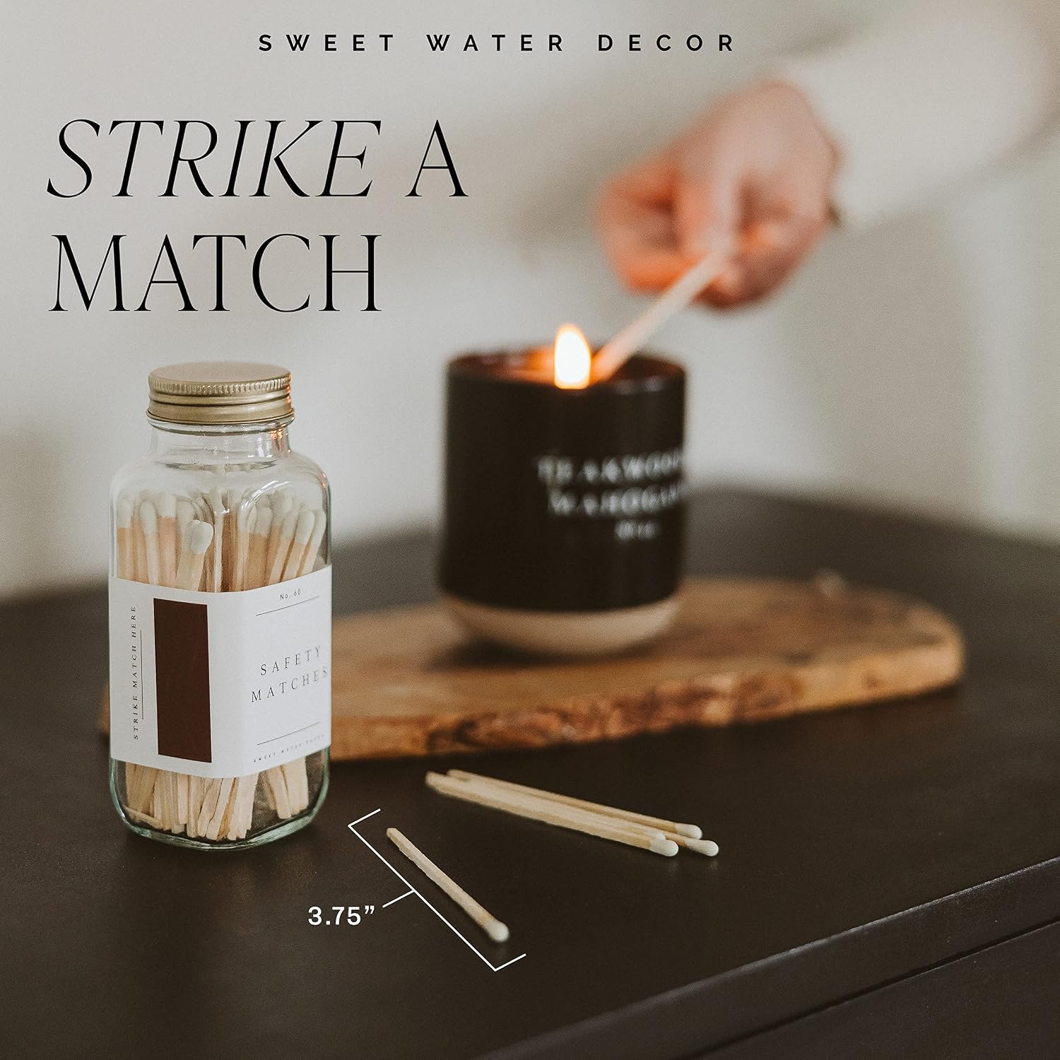 Sweet Water Decor 4" Rainbow Safety Matches - Glass Jar with Gold Lid | Approx. 60 Matches | Matchsticks | Home Decor | Candle Accessories | Apothecary Jars for Fireplace | Housewarming Gift