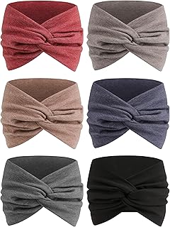 Extra Wide Headbands for Women, 7'' Large Cotton Like Turban Knotted Bandana Head Bands for Women Non Slip, Boho Headbands for Women's hair bands for women's hair 6 Pack