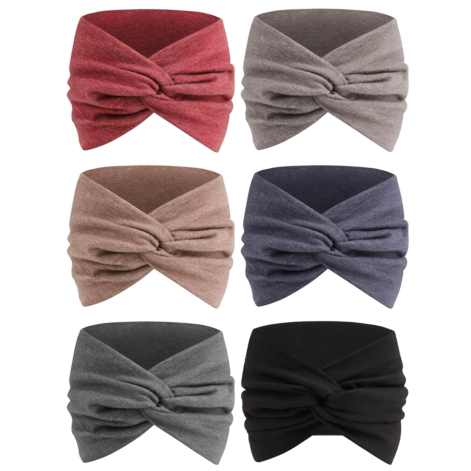 Extra Wide Headbands for Women, 7'' Large Cotton Like Turban Knotted Bandana Head Bands for Women Non Slip, Boho Headbands for Women's hair bands for women's hair 6 Pack
