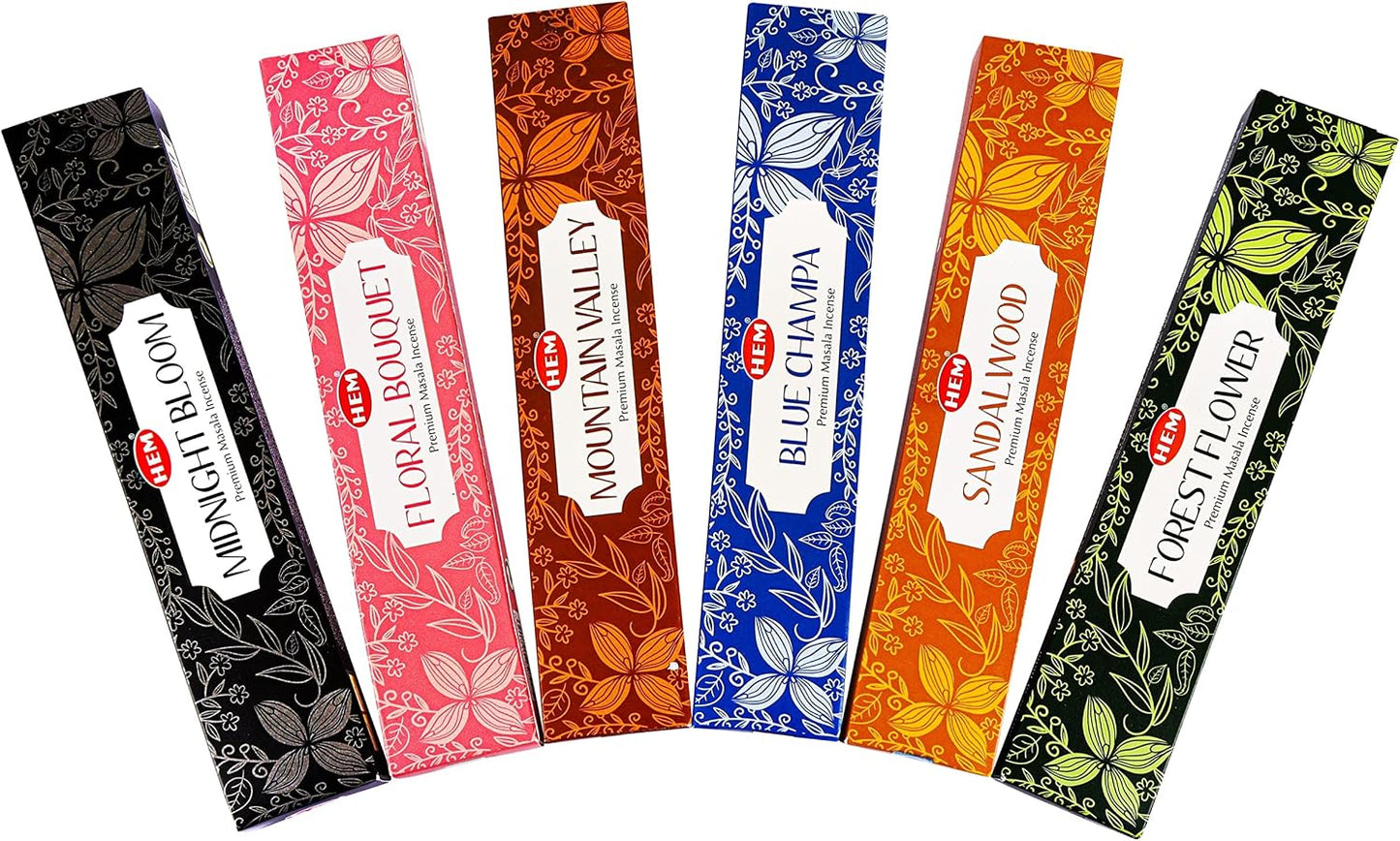 Hem Assorted Incense Sticks Variety 6 Packs x 15 GMS - Aromatherapy Insence for Air Purifier,Insents Stick Gift Set, Perfect for Meditation and Relaxation (Nature Series)