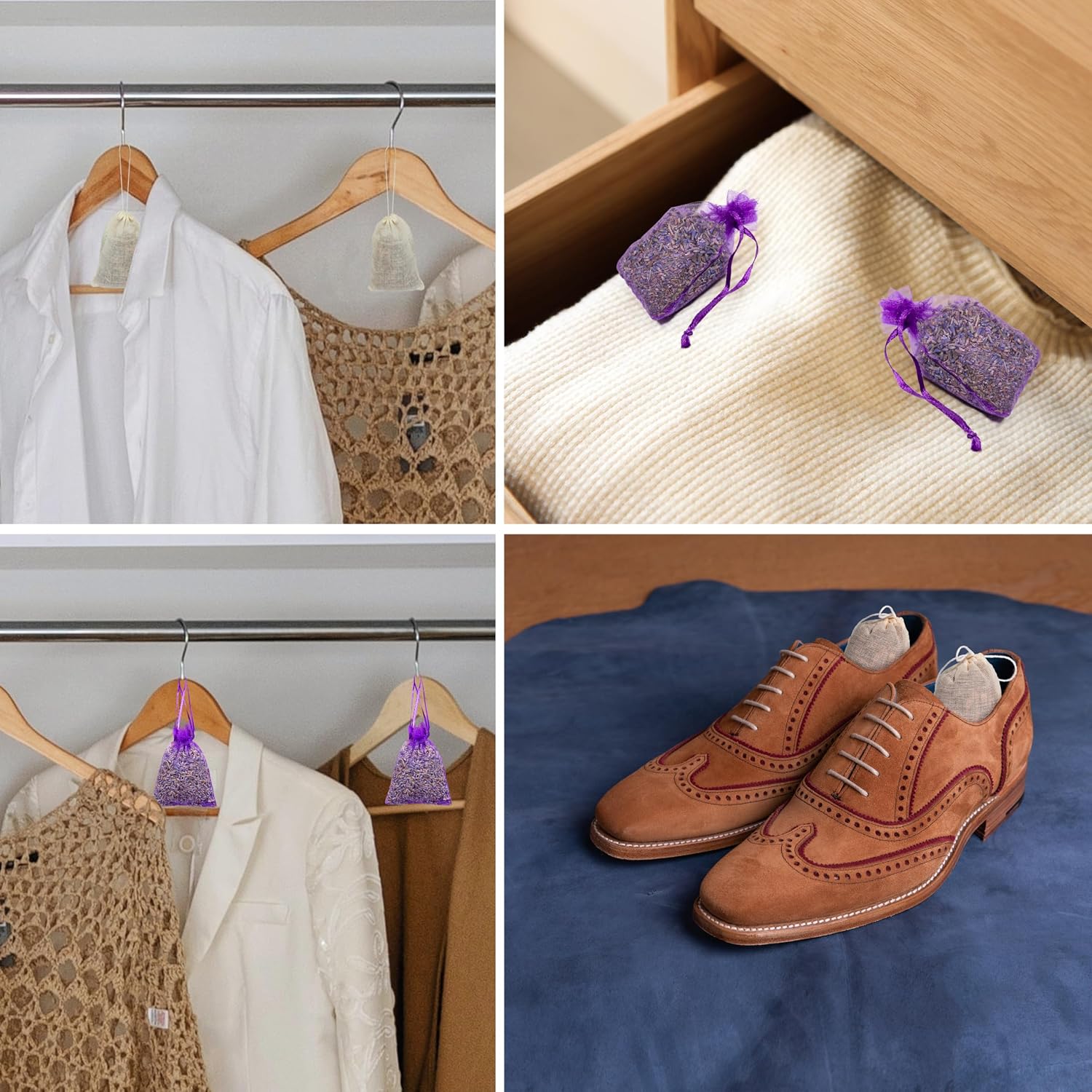 Lavande Sur Terre Pack of 24 Cedar Chips and Lavender Sachets (12 Lavender, 12 Cedar) - Home Fragrance Sachet for Drawers and Closets, LV-F-LC-1