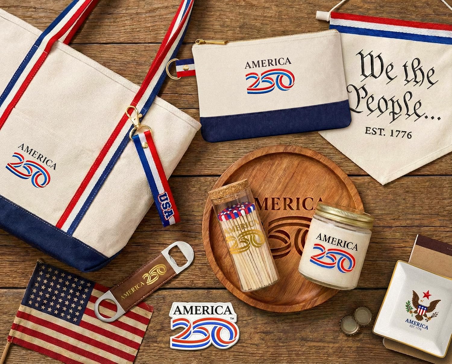Decorative Matches in a A250 Gold Glass Jar | 4" Red White Blue Long Matches (100 Match Sticks) + Cork Top Glass Holder + Striker Stickers | Gifts, Décor by Thankful Greetings
